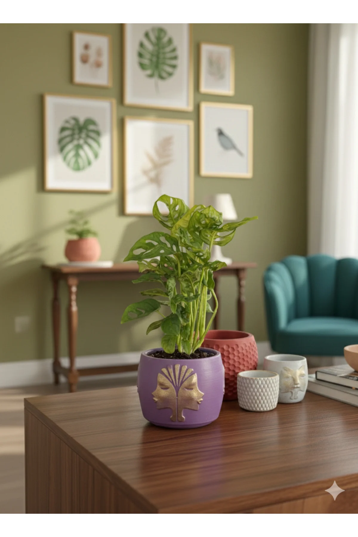 Canlı Monstera Adansonii Maymun Maskesi - El Yapımı Tasarım Mor B