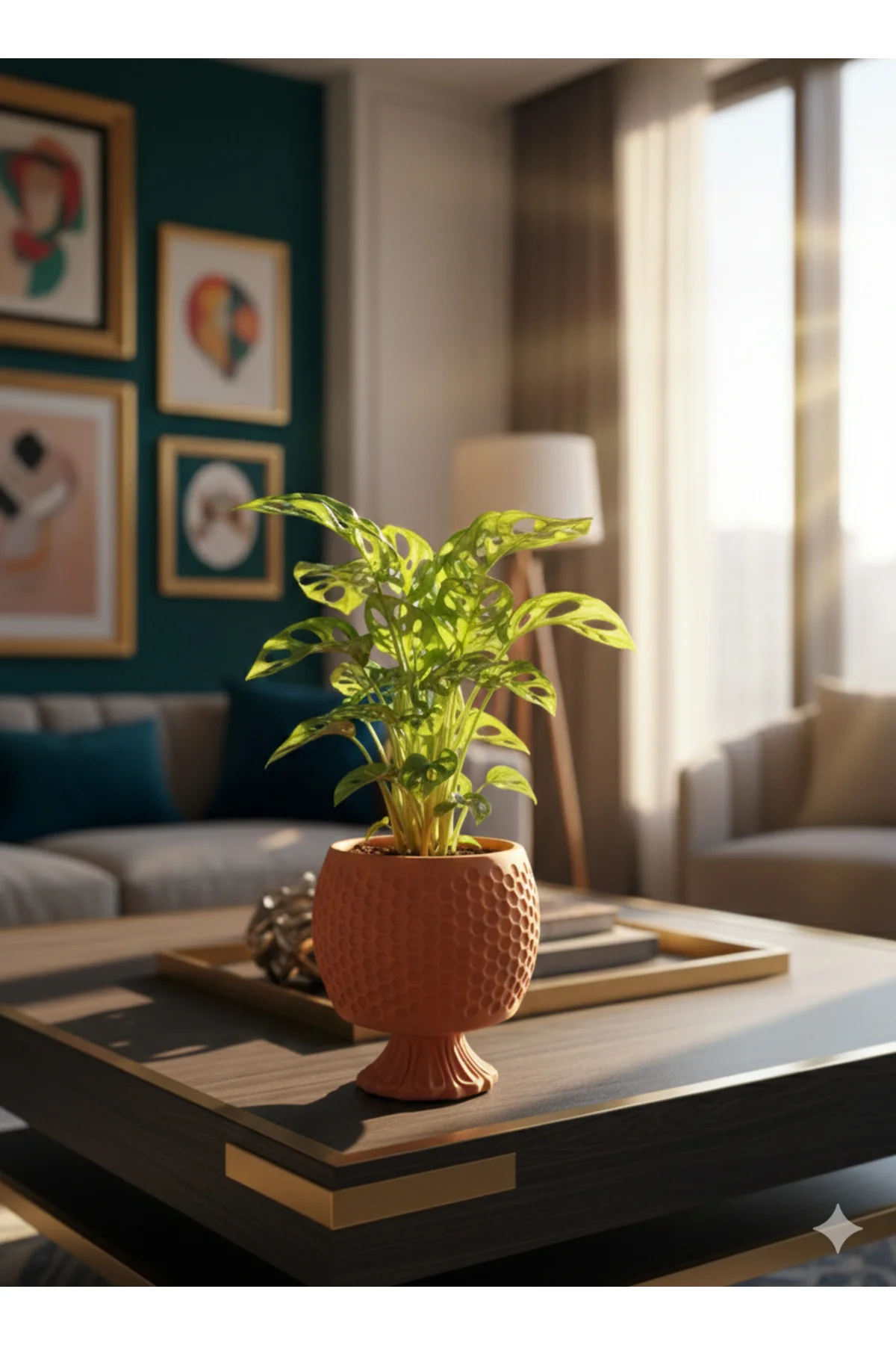 Canlı Monstera Adansonii Maymun Maskesi - Özel Dokulu Turuncu Aya