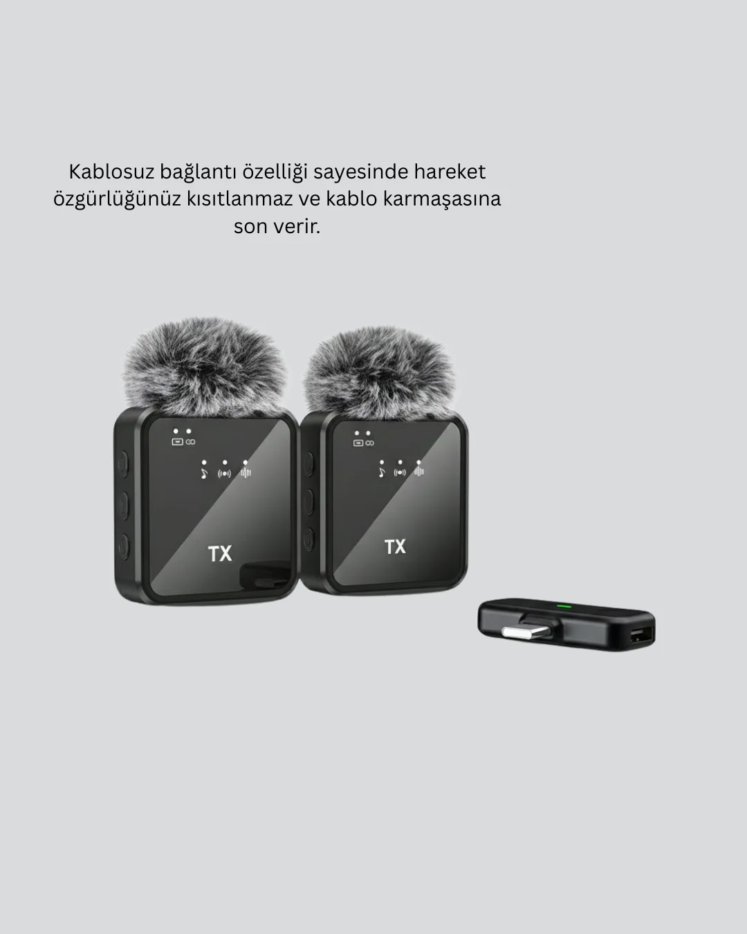 Canlı Yayın ve Video Çekimleri İçin Çiftli Kablosuz Yaka Mikrofon