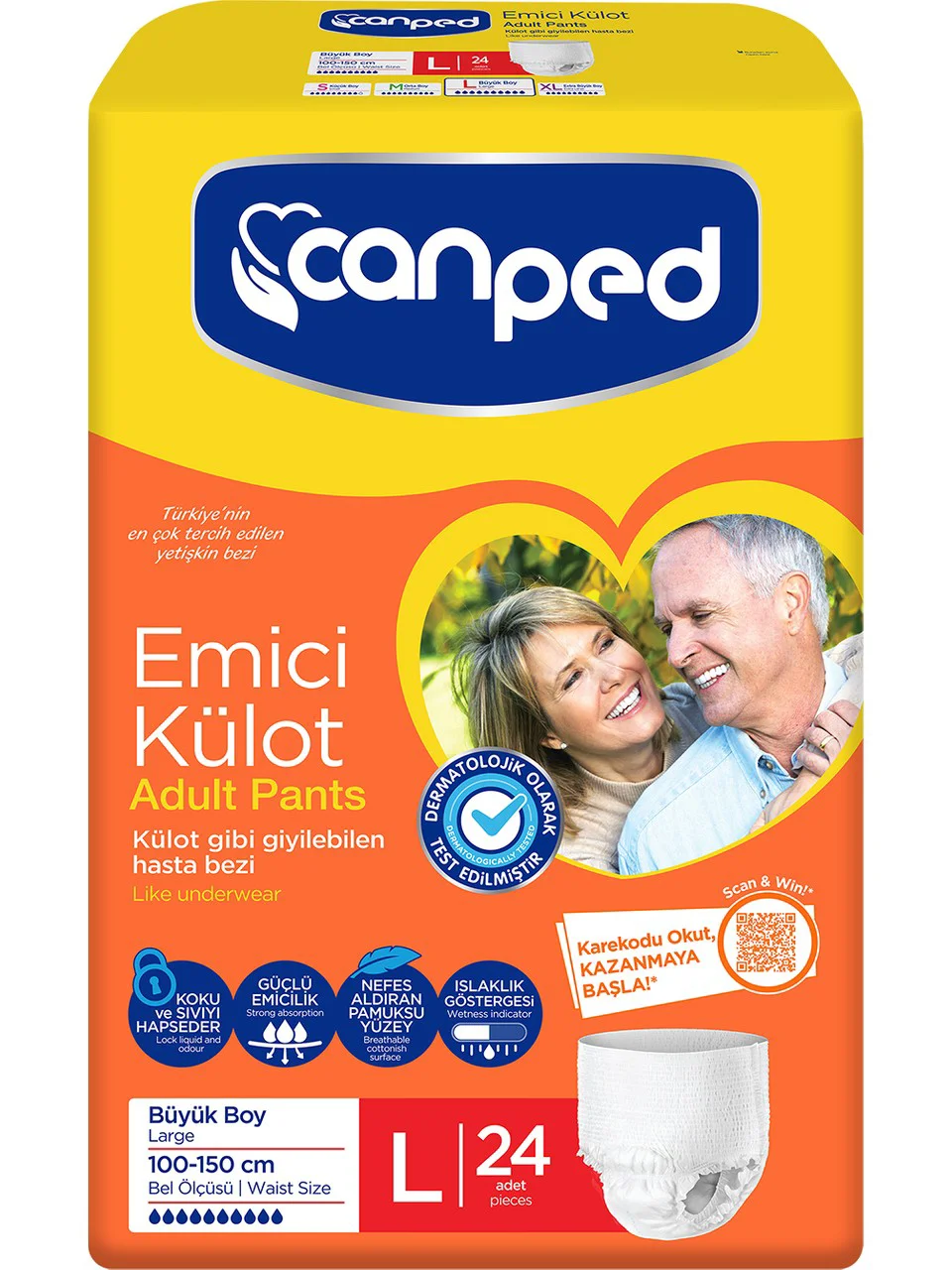 Canped Emici Külot hasta bezi L (büyük) beden 30 adet Canped Emici Külot hasta bezi L (büyük) beden 30 adet