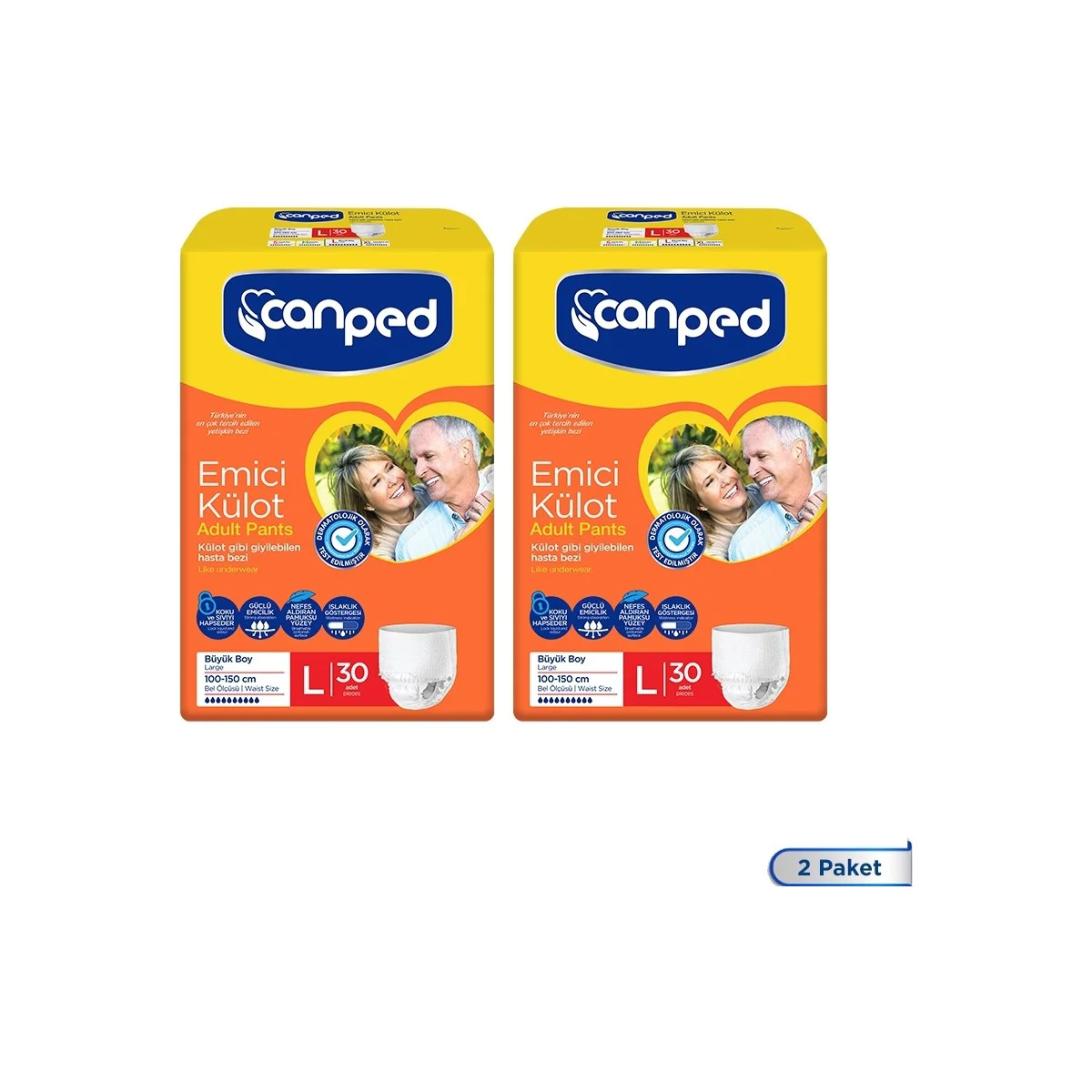 Canped Emici Külot hasta bezi L (büyük) beden 60 adet (2 adet 30 lu paket) Canped Emici Külot hasta bezi L (büyük) beden 60 adet (2 adet 30 lu paket)