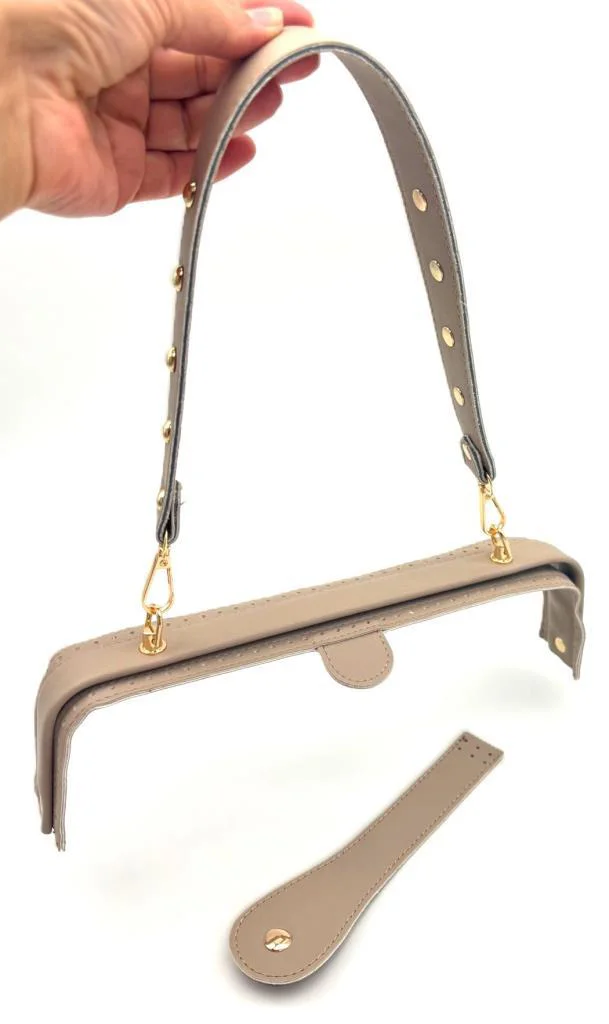 Çanta Aksesuar 28 Cm Lüks Model Çanta Seti Koyu Bej Light Gold Me