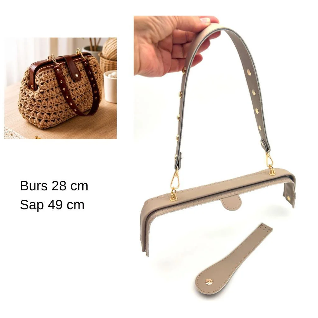 Çanta Aksesuar 28 Cm Lüks Model Çanta Seti Koyu Bej Light Gold Me
