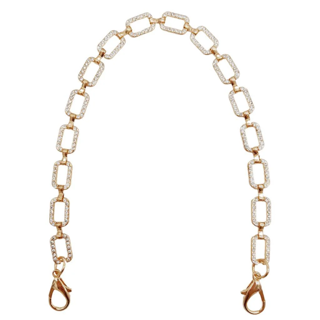 Çanta Aksesuar 35 cm Light Gold Renk Taşlı Kancalı Çanta Zinciri