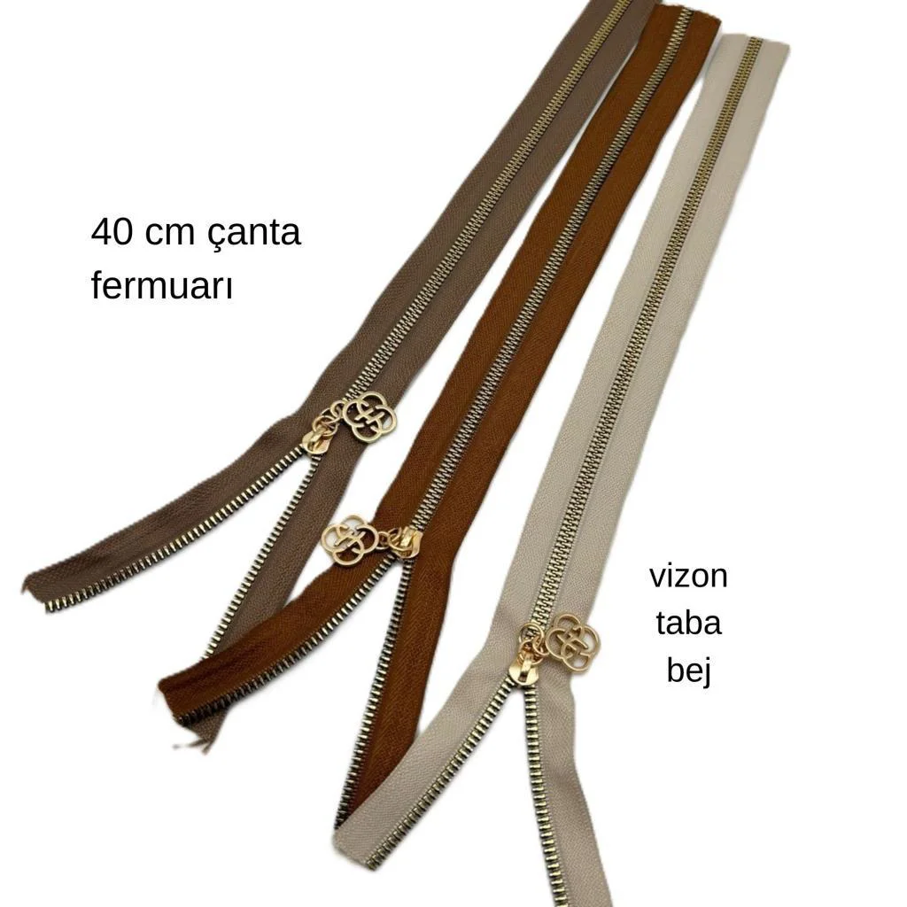 Çanta Aksesuar 40 Cm Fermuar Set Light Gold Metal Taba, Bej, Vizo