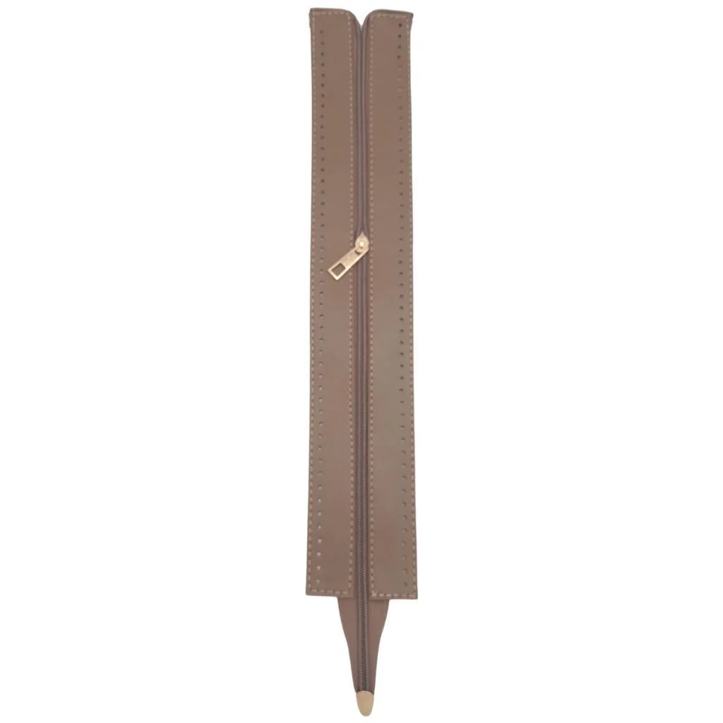 Çanta Aksesuar 40 cm Derili Fermuar Vizon Renk Light Gold Metalli