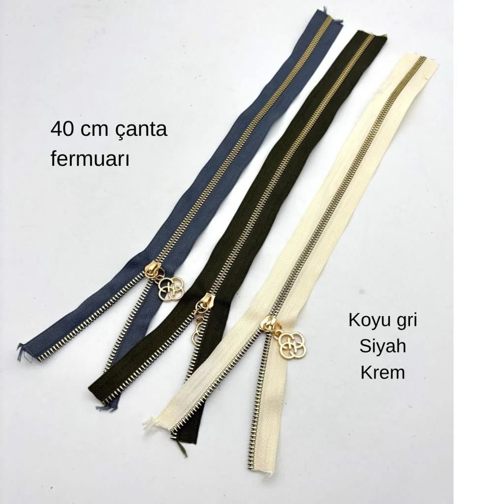 Çanta Aksesuar 40 Cm Fermuar Set Light Gold Metal Koyu Gri, Siyah