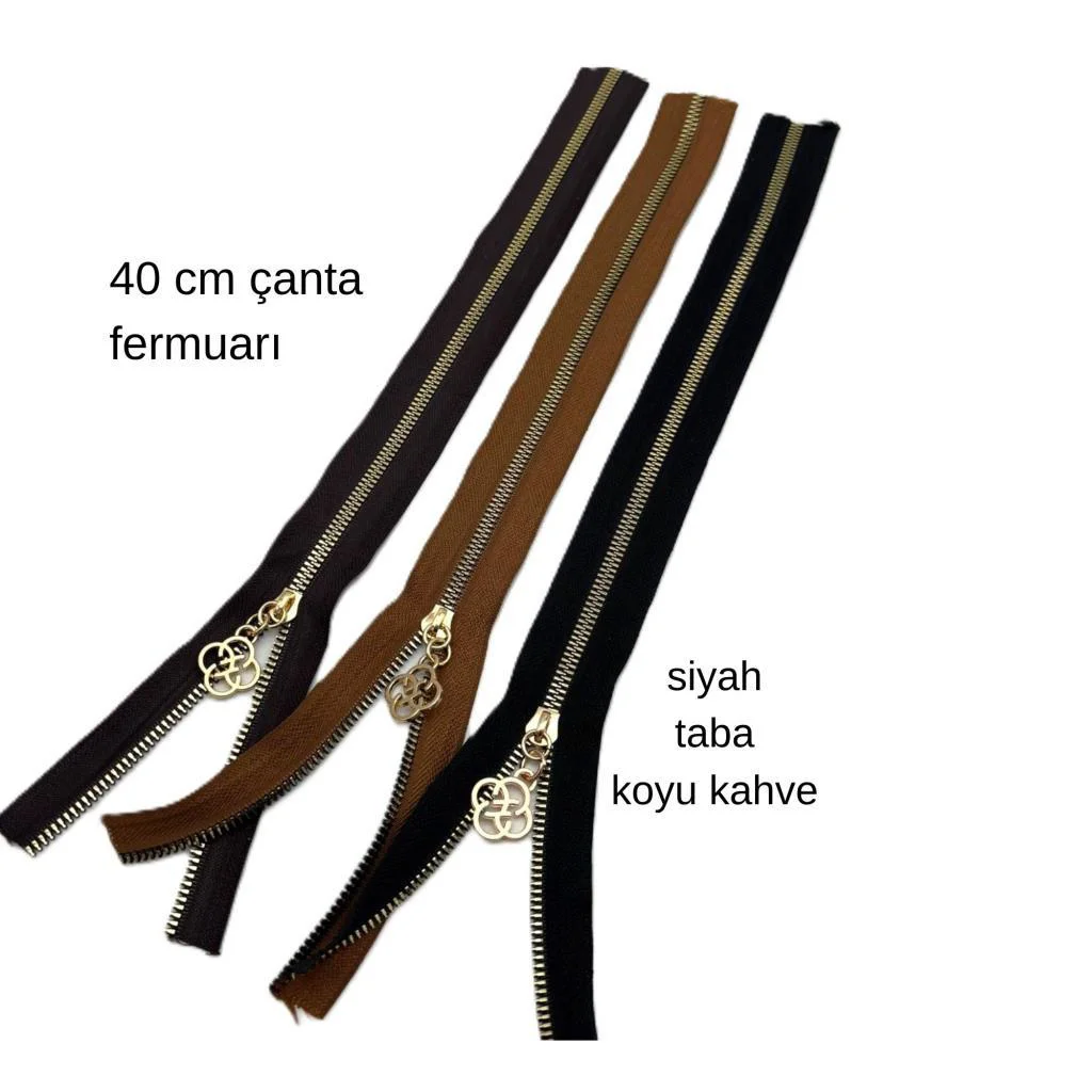 Çanta Aksesuar 40 Cm Fermuar Set Light Gold Metal Taba, Siyah, Ko