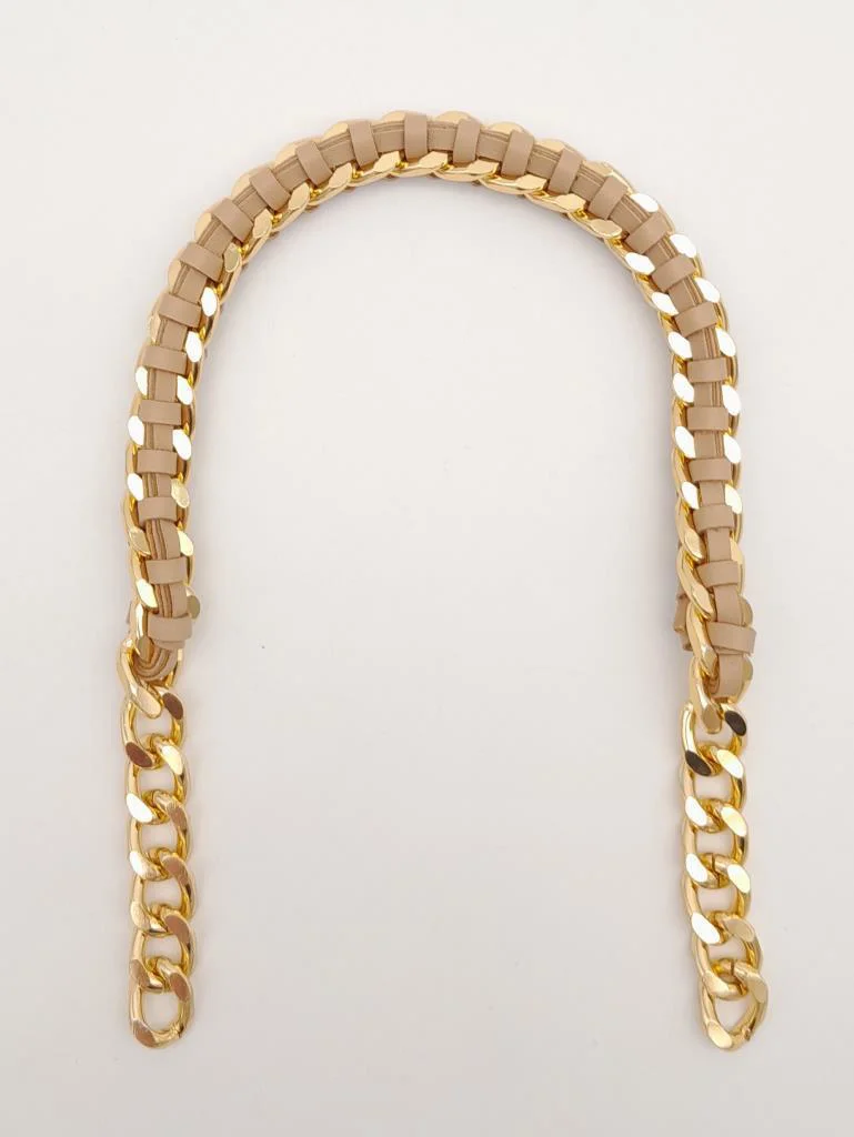 Çanta Aksesuar 40 cm Derili Zincir Vizon Renk Light Gold Metalli