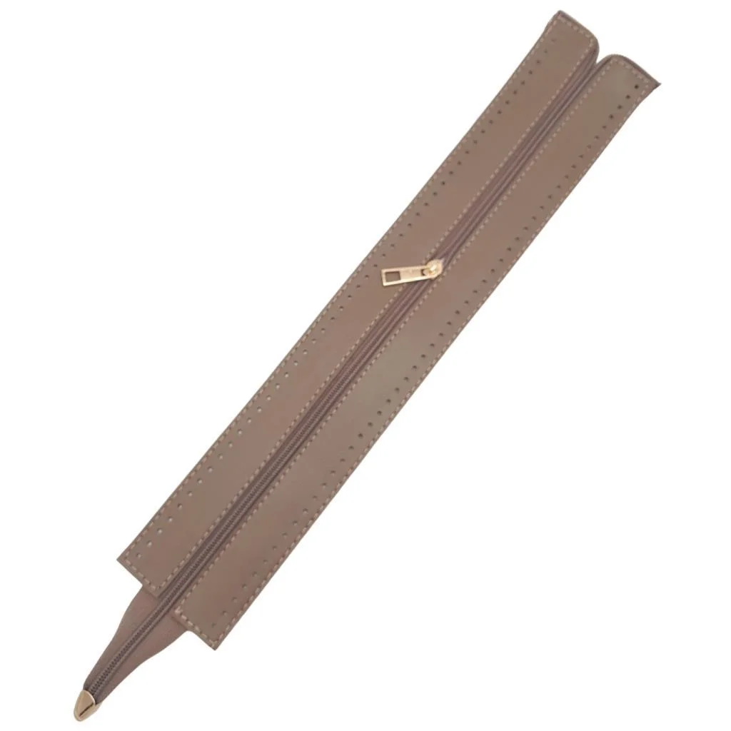 Çanta Aksesuar 40 cm Derili Fermuar Vizon Renk Light Gold Metalli