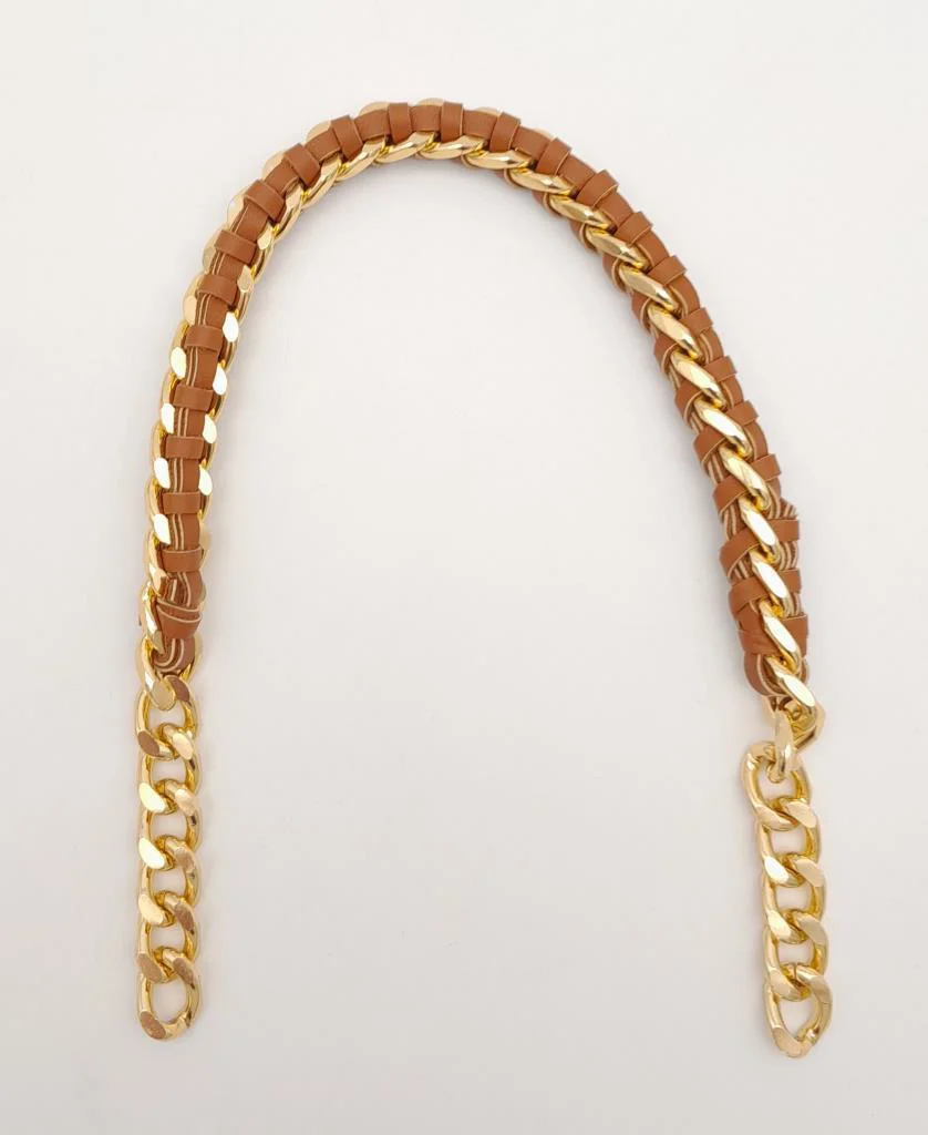 Çanta Aksesuar 40 cm Derili Zincir Taba Renk Light Gold Metalli