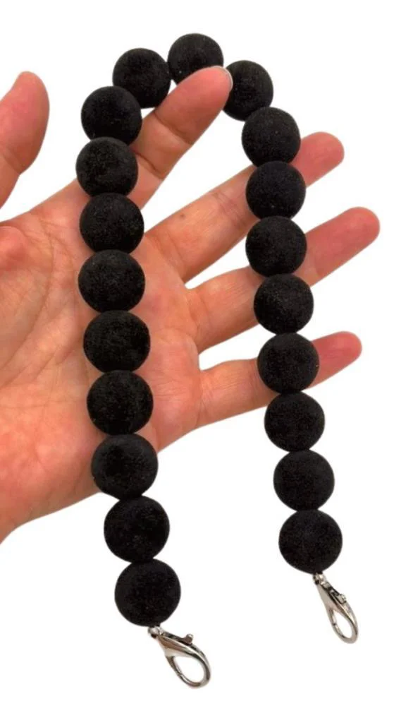 Çanta Aksesuar 40 Cm Kadife Siyah Renk Çanta Sapı Kancalı Gümüş M