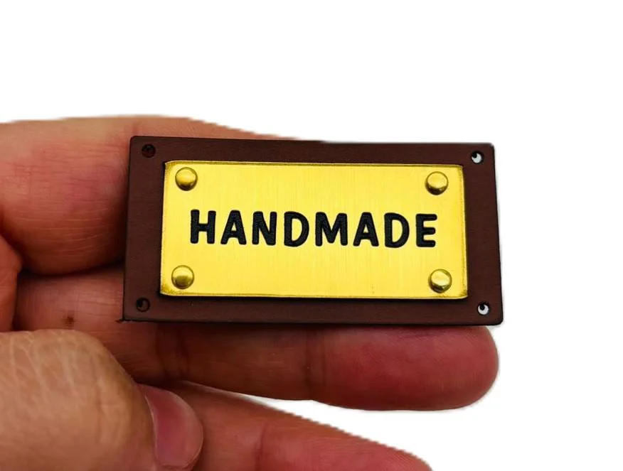 Çanta Aksesuar 5x2.5 Cm Derili Metal Handmade Etiket