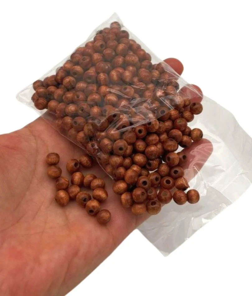 Çanta Aksesuar 6 Mm Ahşap Yuvarlak  Boncuk Taba Renk 50 Gr