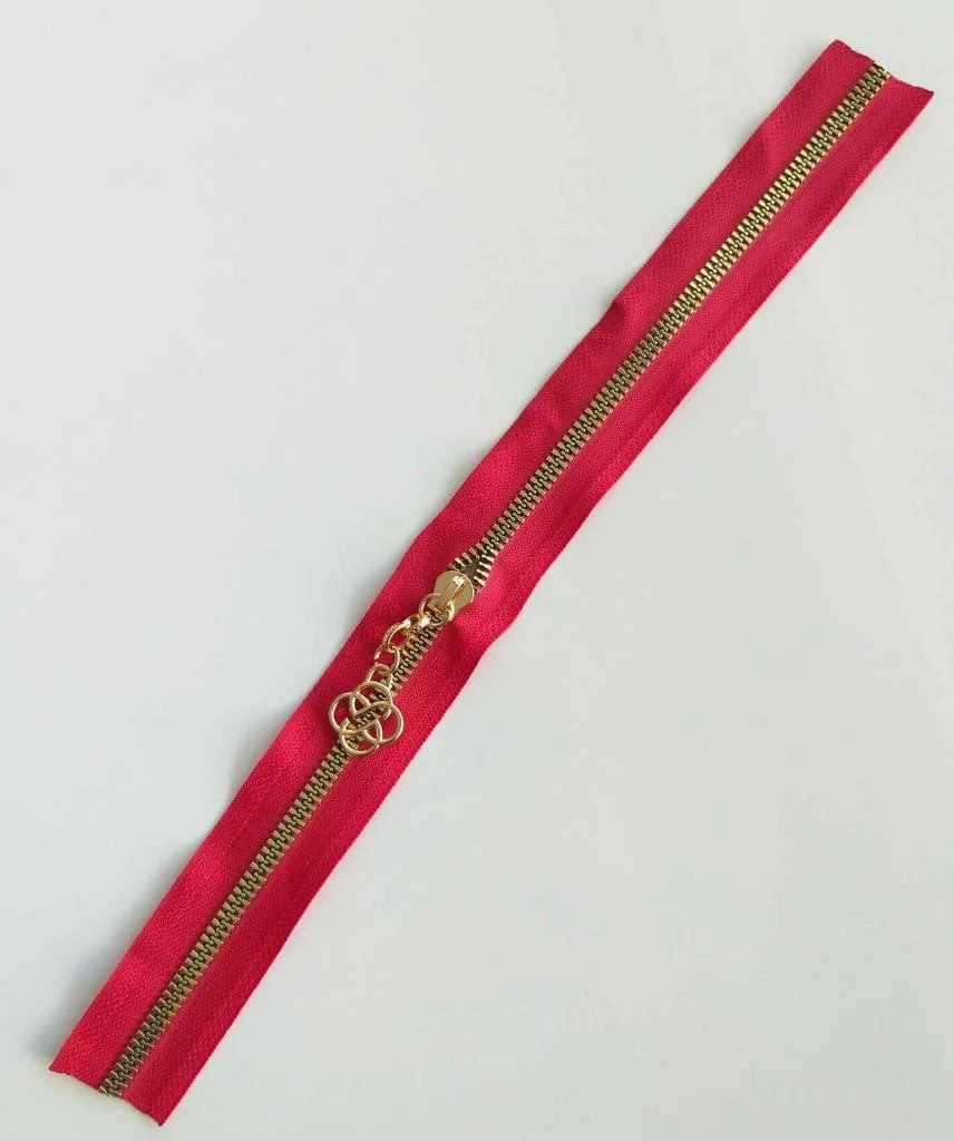 Çanta Aksesuar Başlıklı Fermuar 40 Cm Light Gold Metal Kırmızı