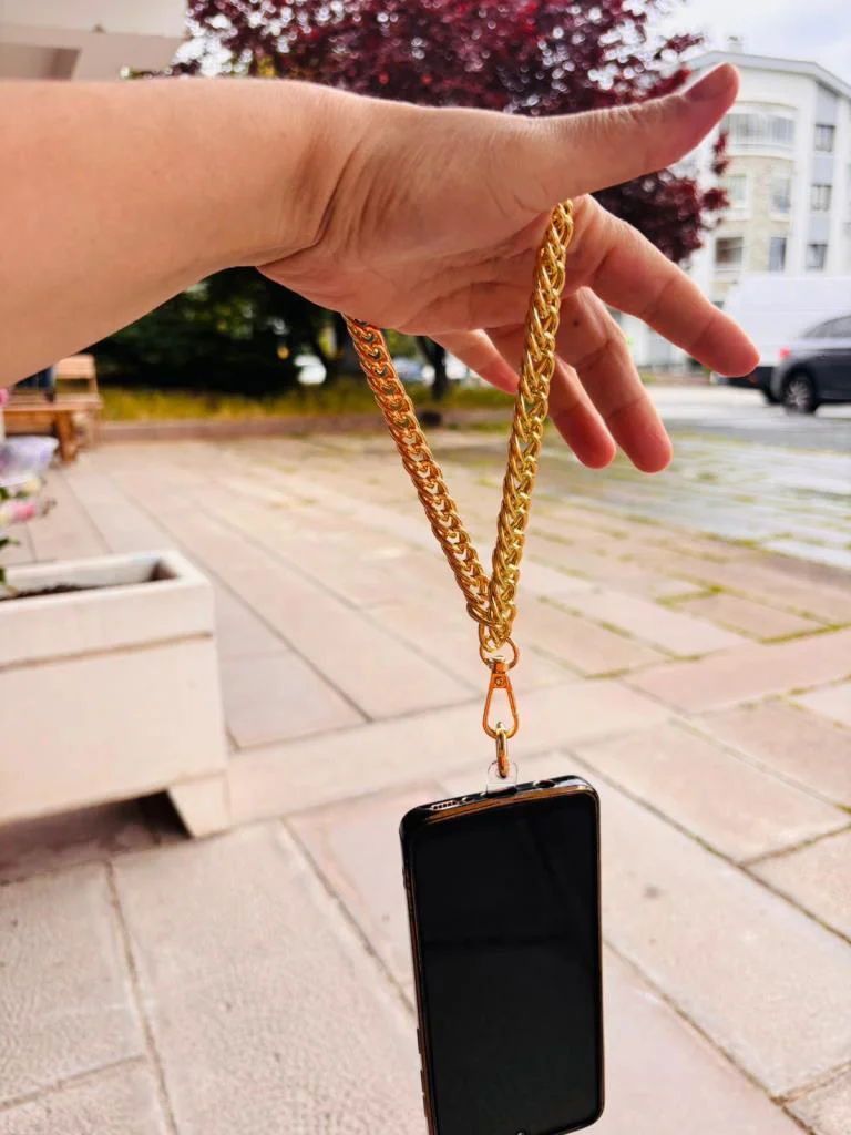 Çanta Aksesuar Light Gold Renk Çift Halkalı Telefon Bilek Askısı,