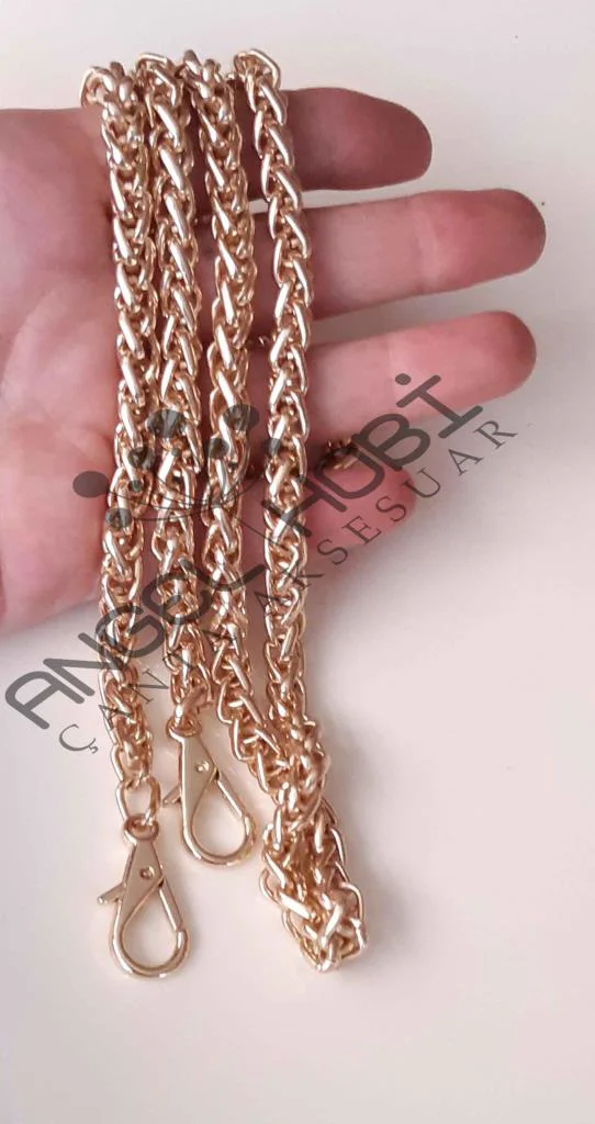 Çanta Aksesuar Light Gold Kalın Örgü Model Çanta Zinciri (100 cm)