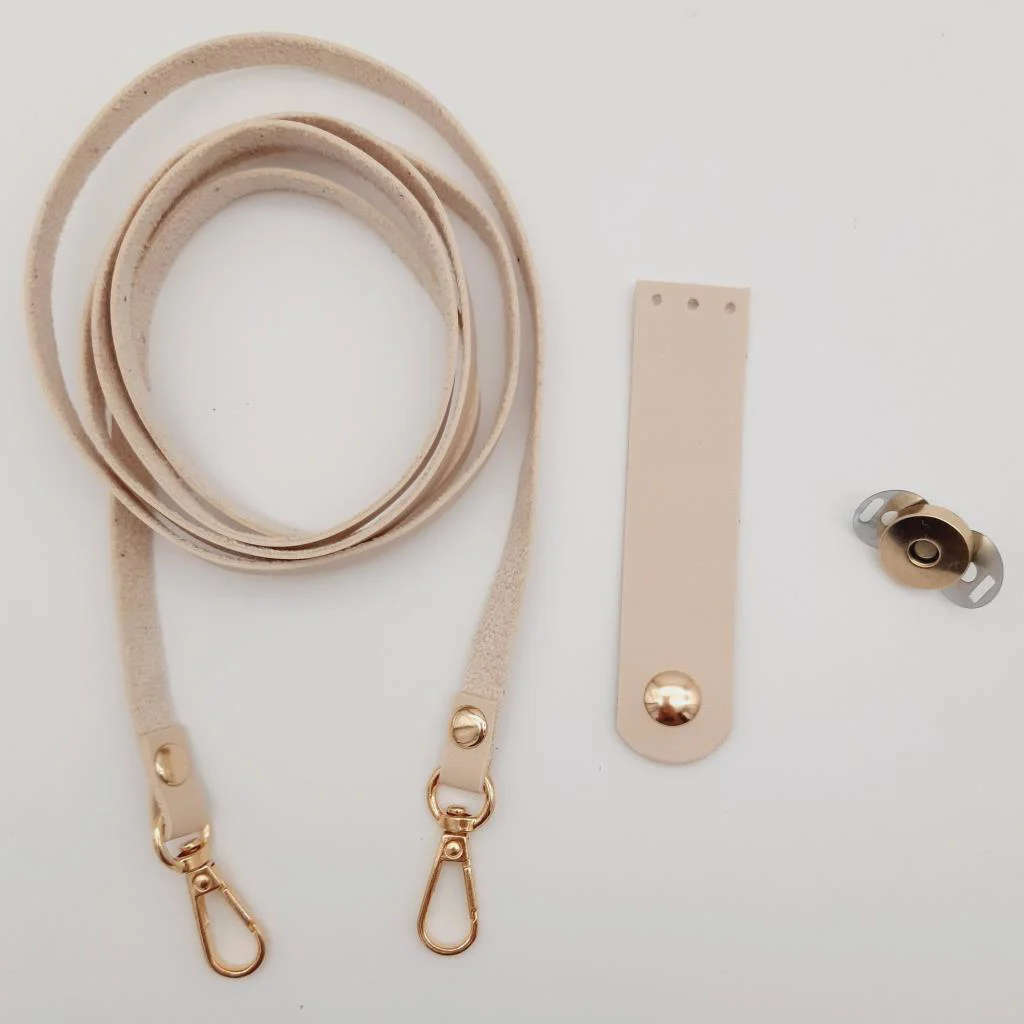 Çanta Aksesuar Suni Deri Krem Cep Telefonu Seti Light Gold Metall