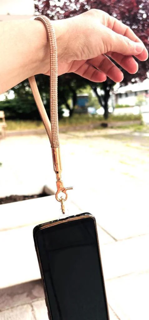 Çanta Aksesuar Taşlı Bej Renk Telefon Bilek Askısı, Telefon Zinci
