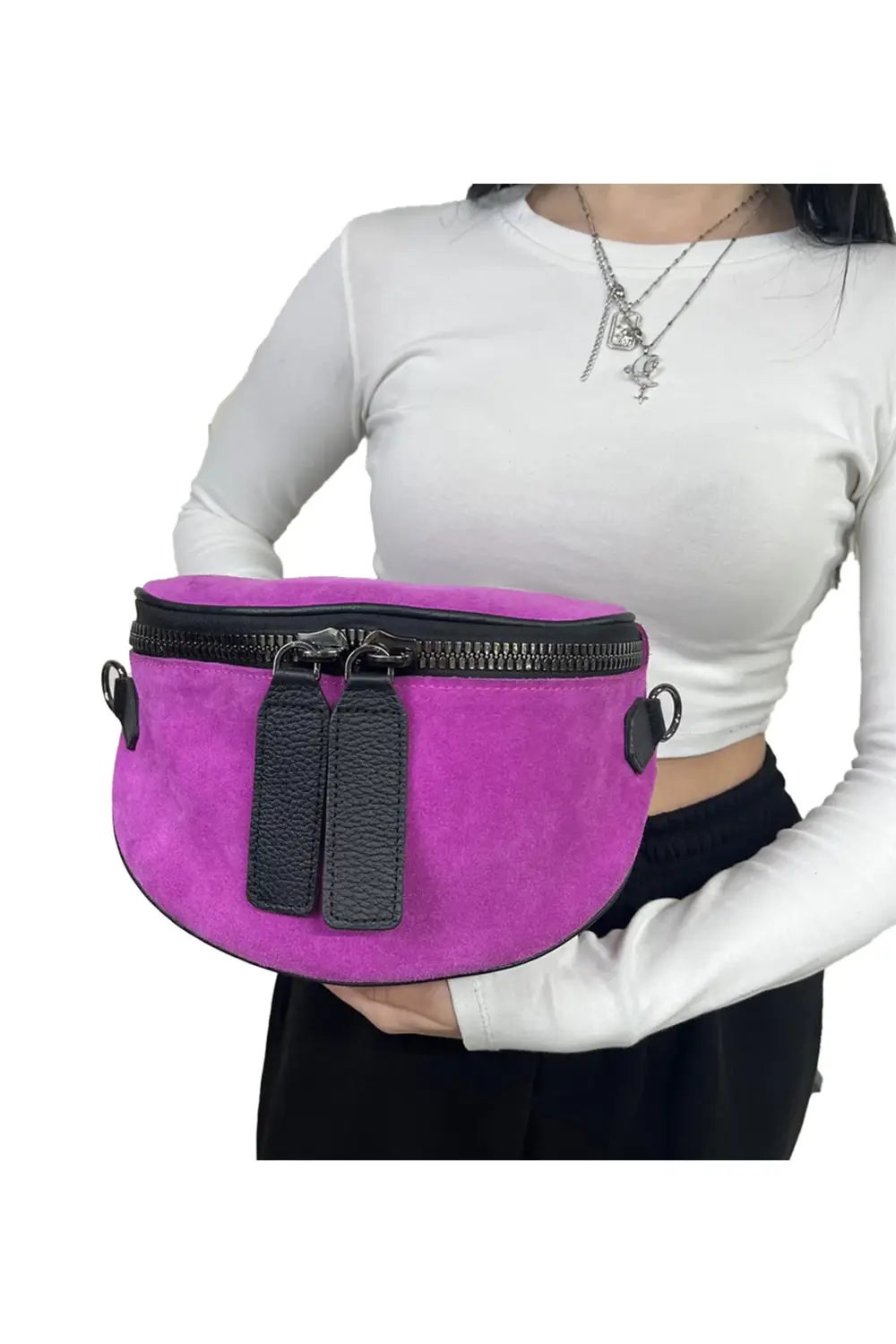 ÇANTA LİLA 100% GERÇEK DERİ BEL ÇANTASI