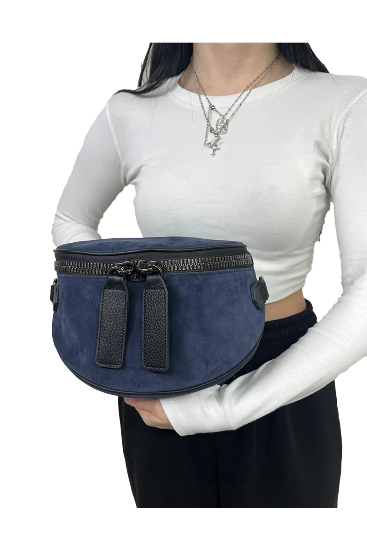 ÇANTA SÜET LACİVERT 100% Gerçek deri bel çantası (bady bag)