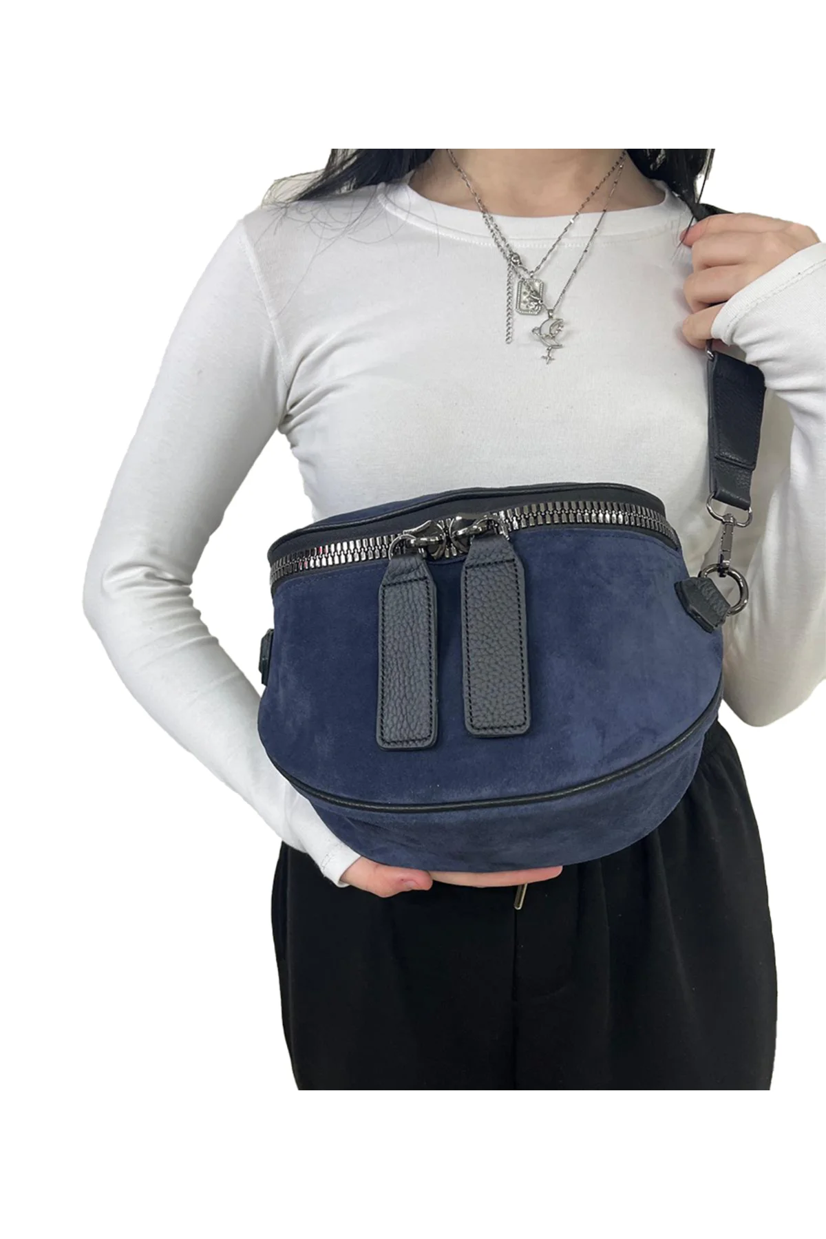ÇANTA SÜET LACİVERT 100% Gerçek deri bel çantası (bady bag)