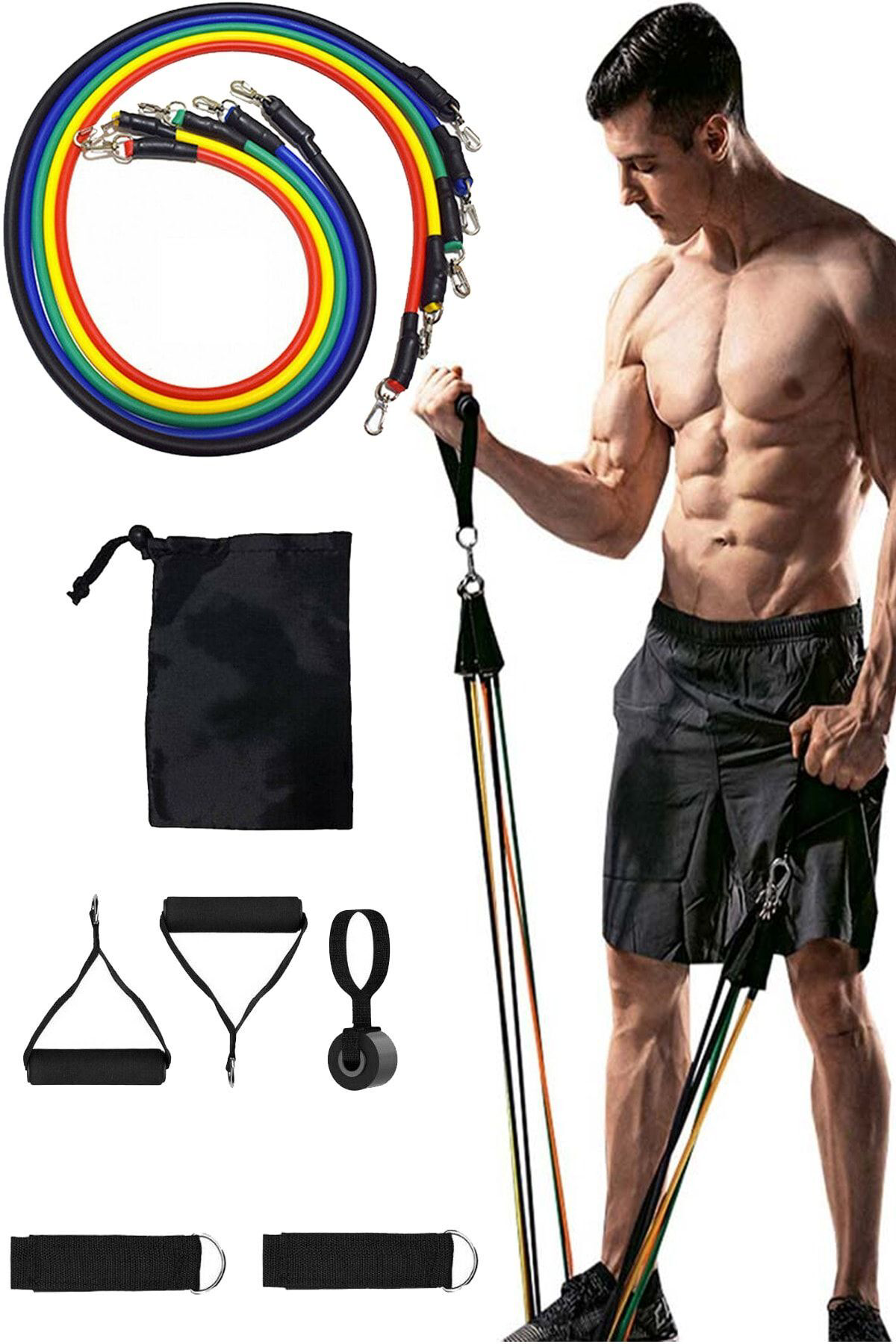 Jet Çantalı 12 Parça 5 Farklı Direnç Pilates Güç Lastiği Seti Ve 80-1