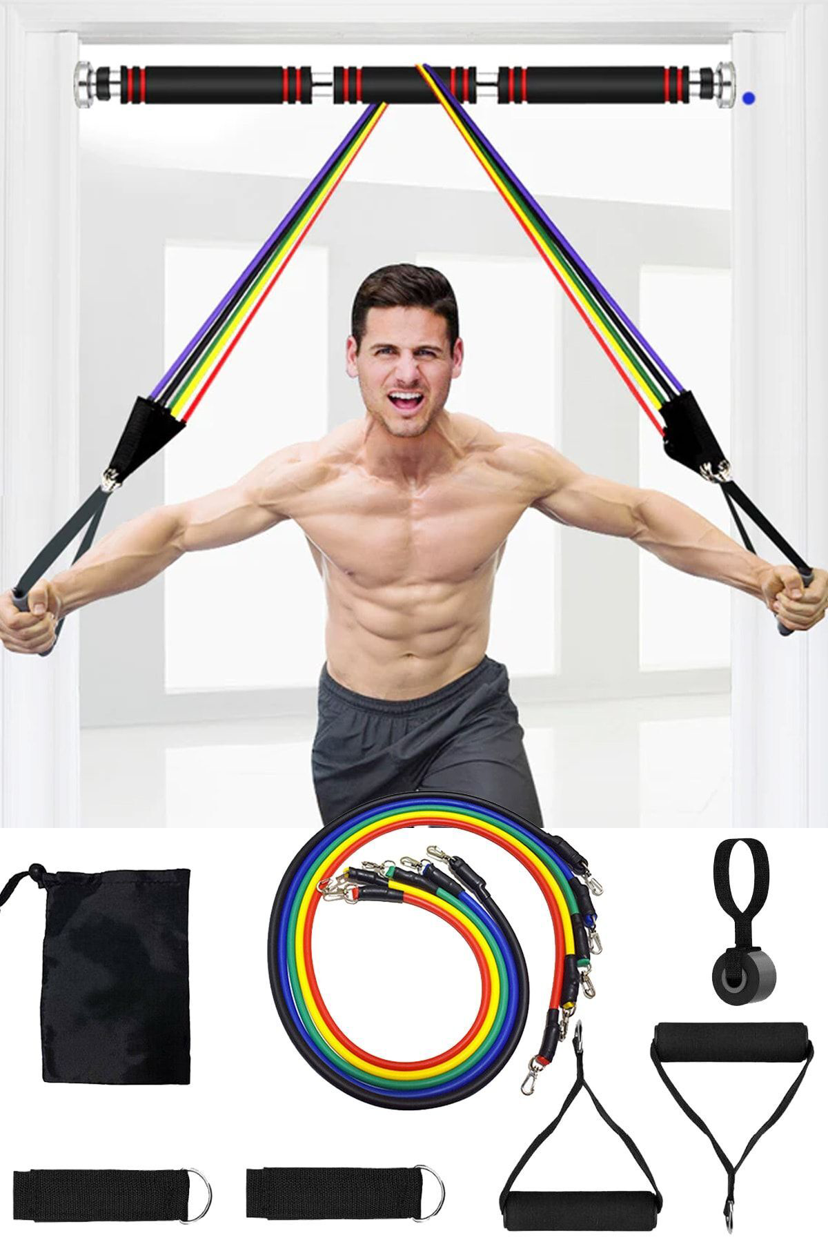 Jet Çantalı 12 Parça 5 Farklı Direnç Pilates Güç Lastiği Seti Ve 80-1