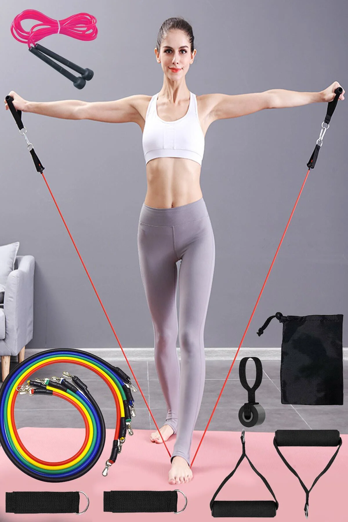 Çantalı 12 Parça Çok Fonksiyonlu Pilates Ve Güç Direnç Lastiği, A