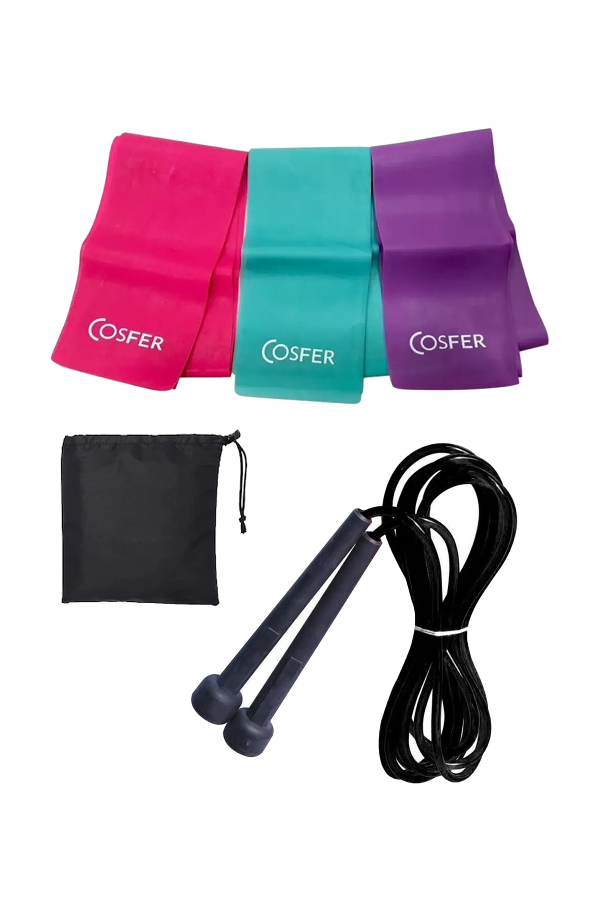 Jet Çantalı 3 Lü 3 Farklı Dirençte Hafif Orta Sert Pilates Lastiği Ba