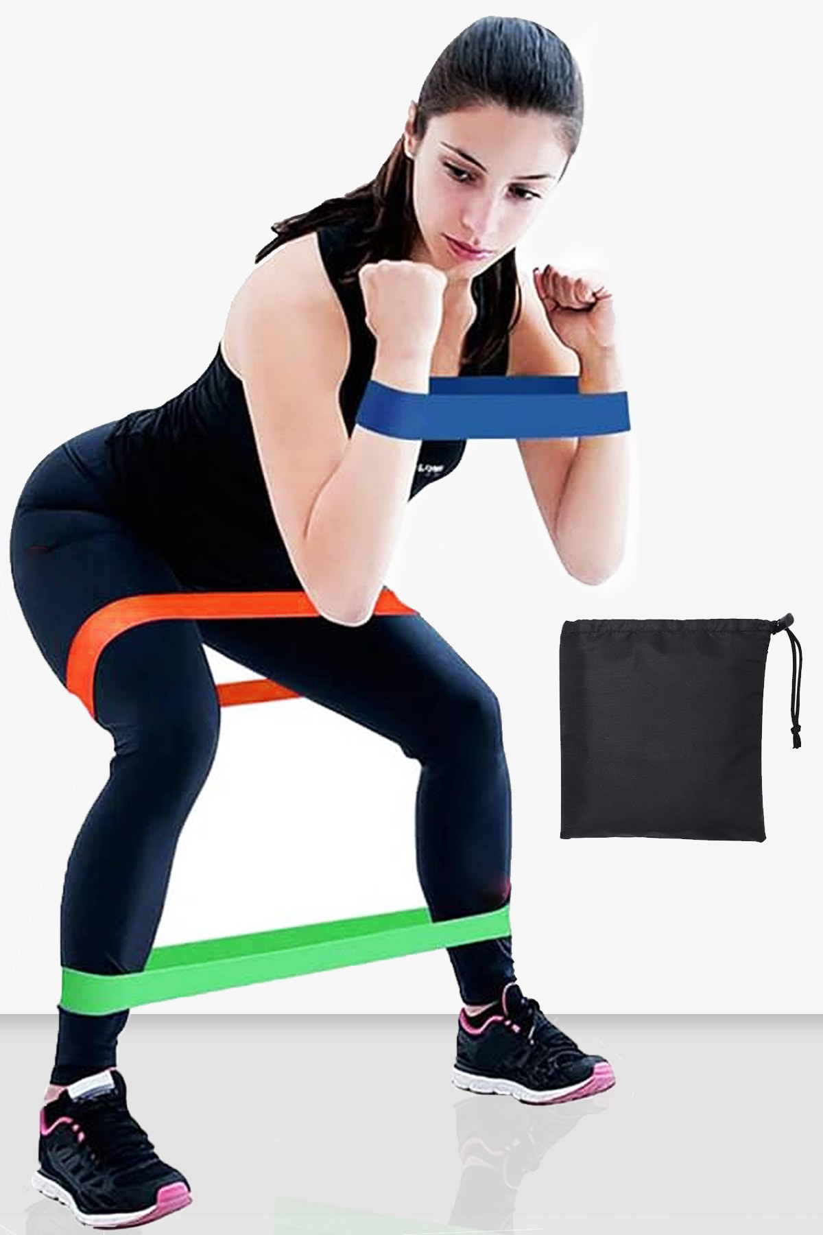 Delta Çantalı 3 Lü Farklı Dirençte Aerobik Bandı Hafif Orta Sert Pilate