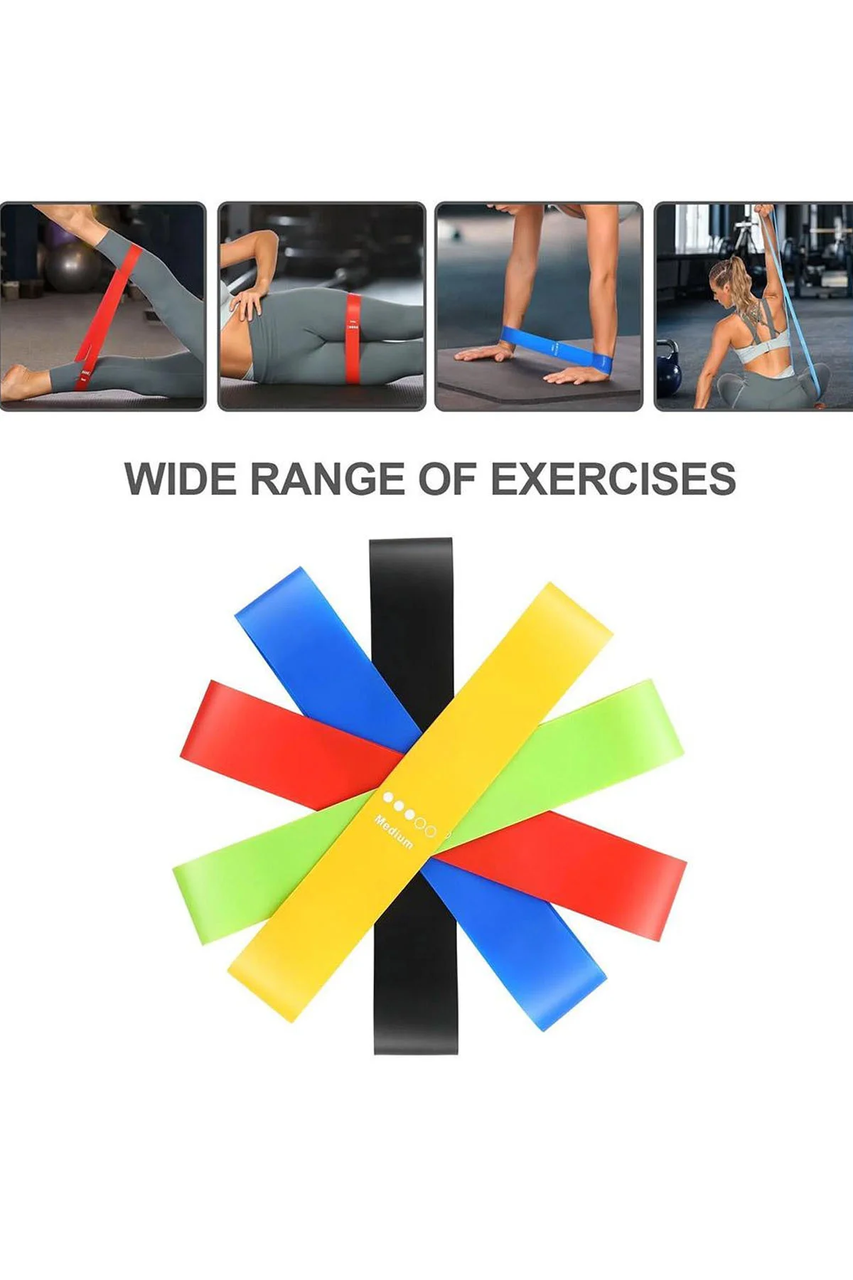 Çantalı 5 Farklı Seviyede Direnç Lastiği Seti Pilates Lastiği Squ