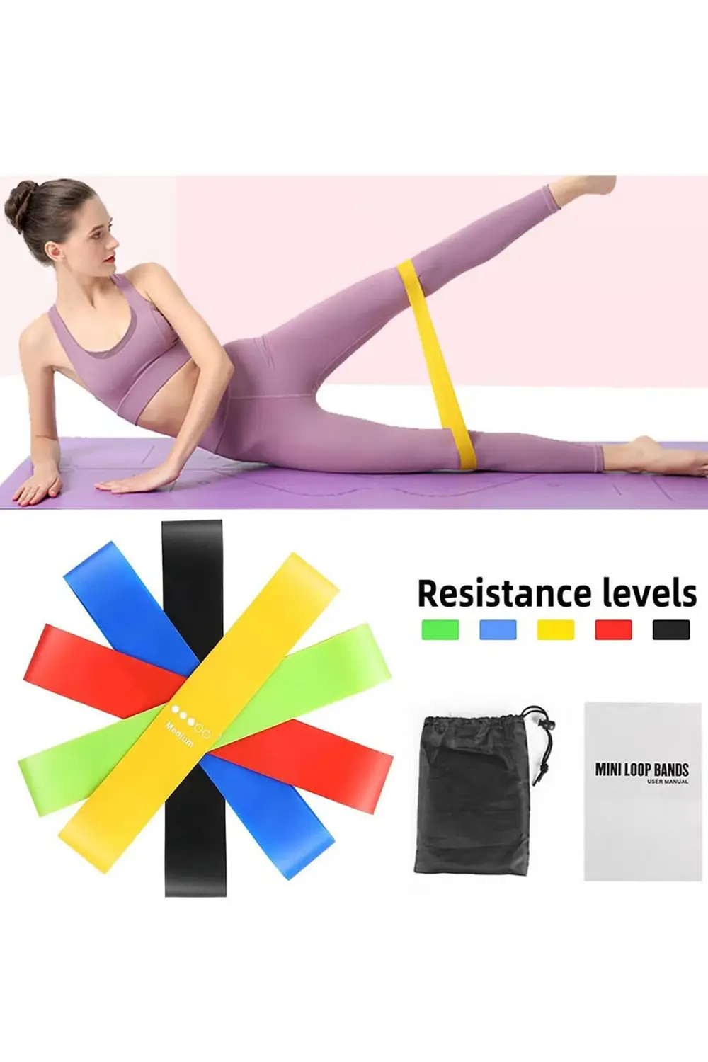 Çantalı 5 Farklı Seviyede Direnç Lastiği Seti Pilates Lastiği Squ