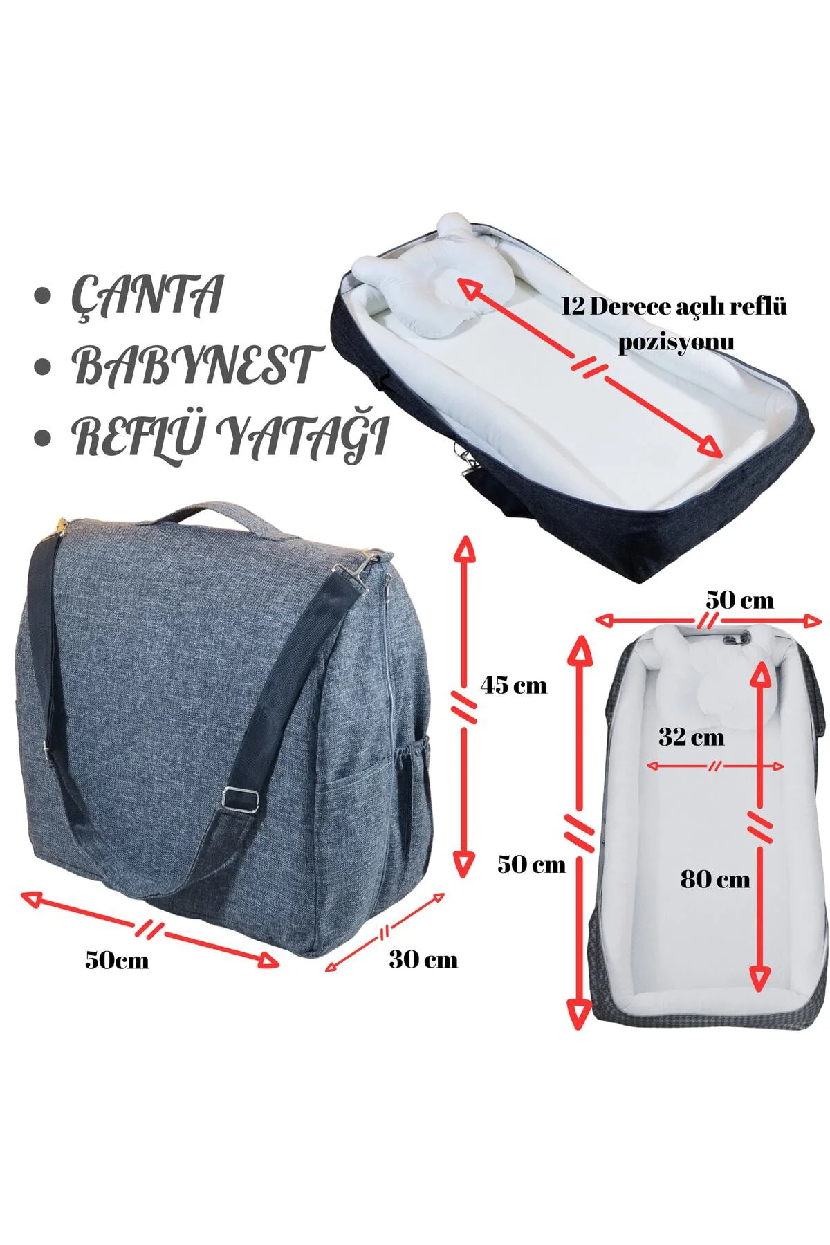 Çantalı Babynest, Bebek Çantası, Taşına Bilir Ebeveyn Yanı Reflü 