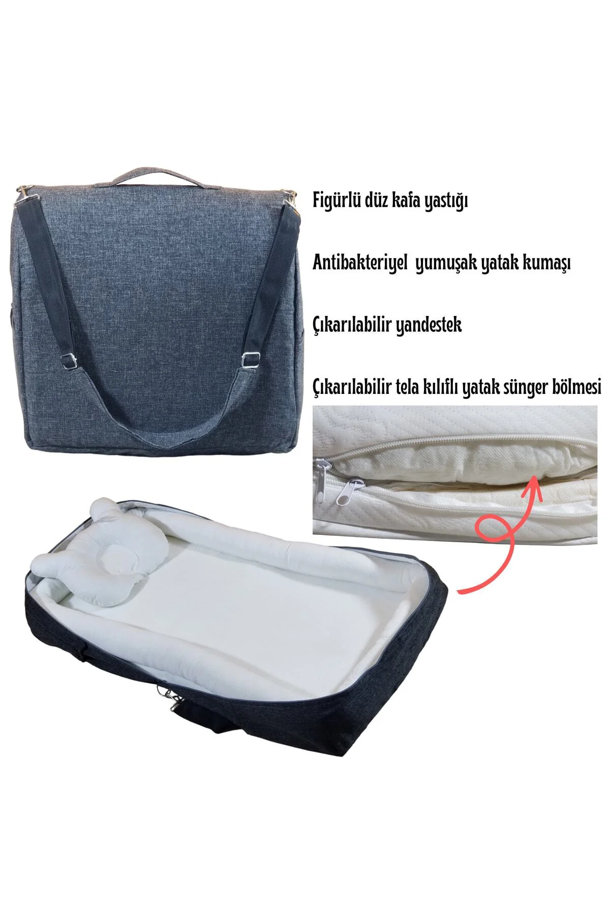 Çantalı Babynest, Bebek Çantası, Taşına Bilir Ebeveyn Yanı Reflü 