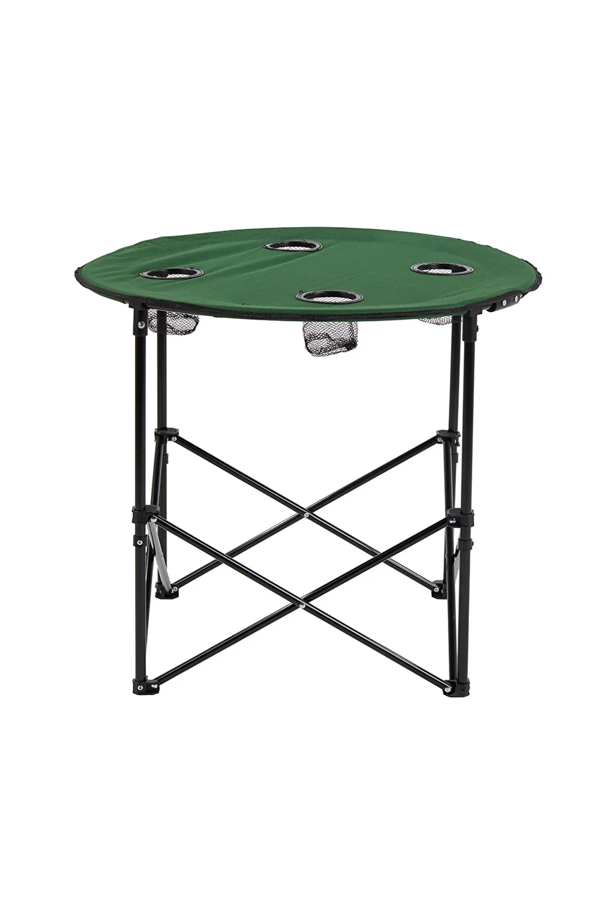 Çantalı Yuvarlak Kamp Masası Yeşil Renk 71 cm Çapında
