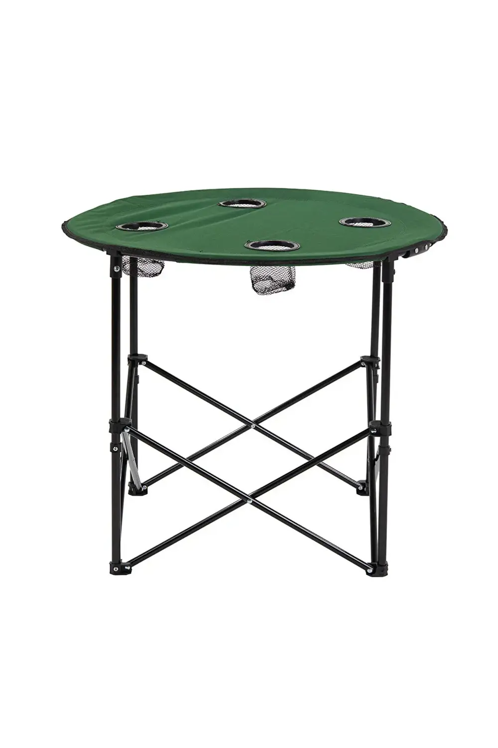Çantalı Yuvarlak Kamp Masası Yeşil Renk 71 cm Çapında