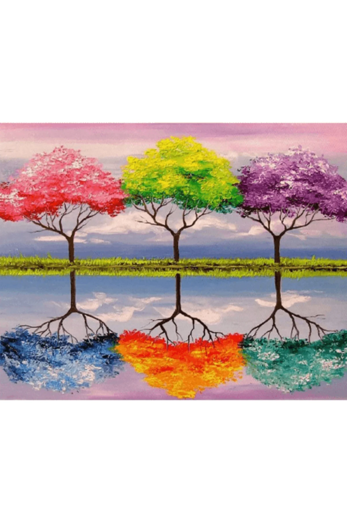 Canvas 6 Ağaç Sayılarla Boyama Seti Çerçevesiz Rulo