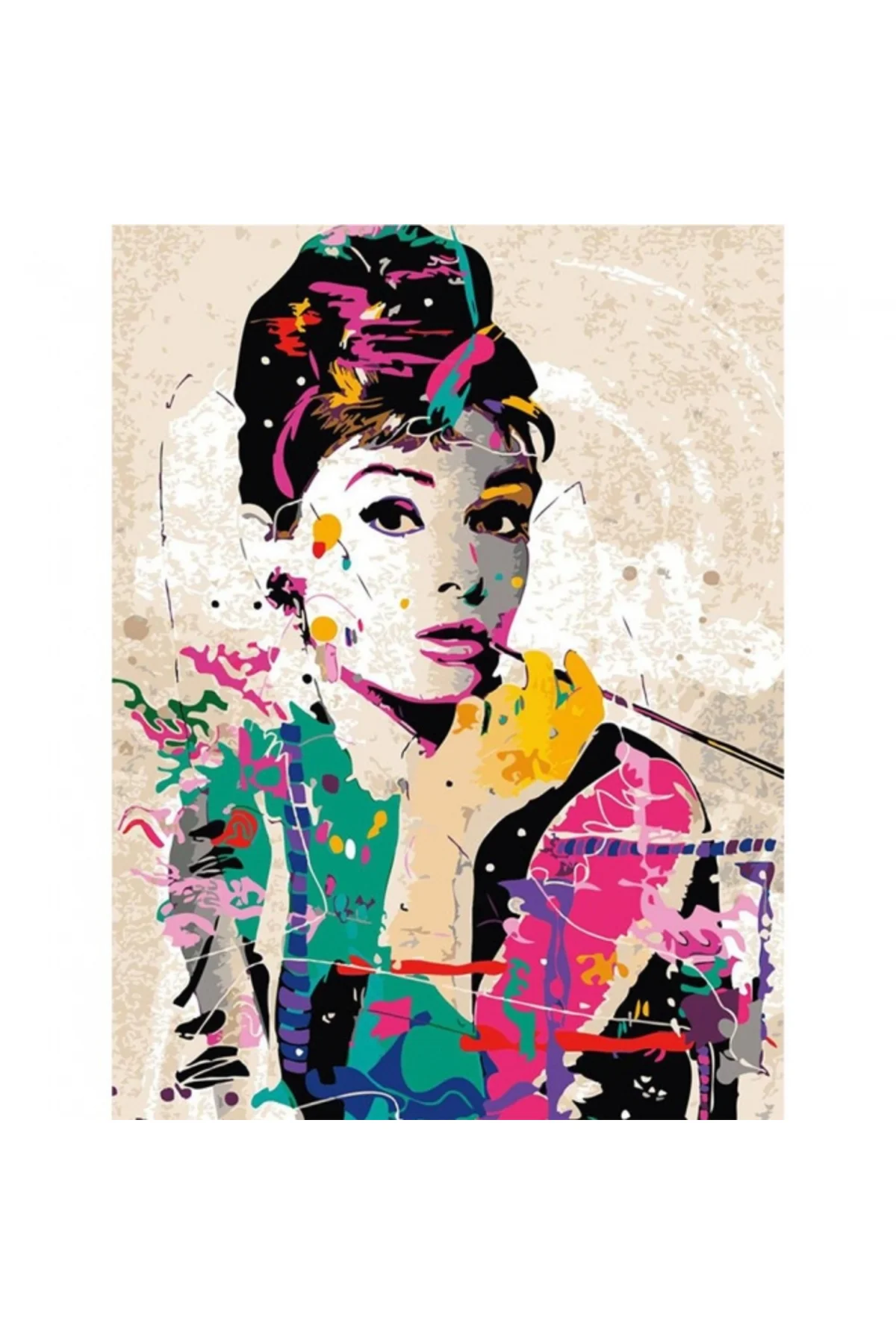 Canvas Audrey Hepburn Sayılarla Boyama Seti KASNAKLI DUVARA ASILABİLİR