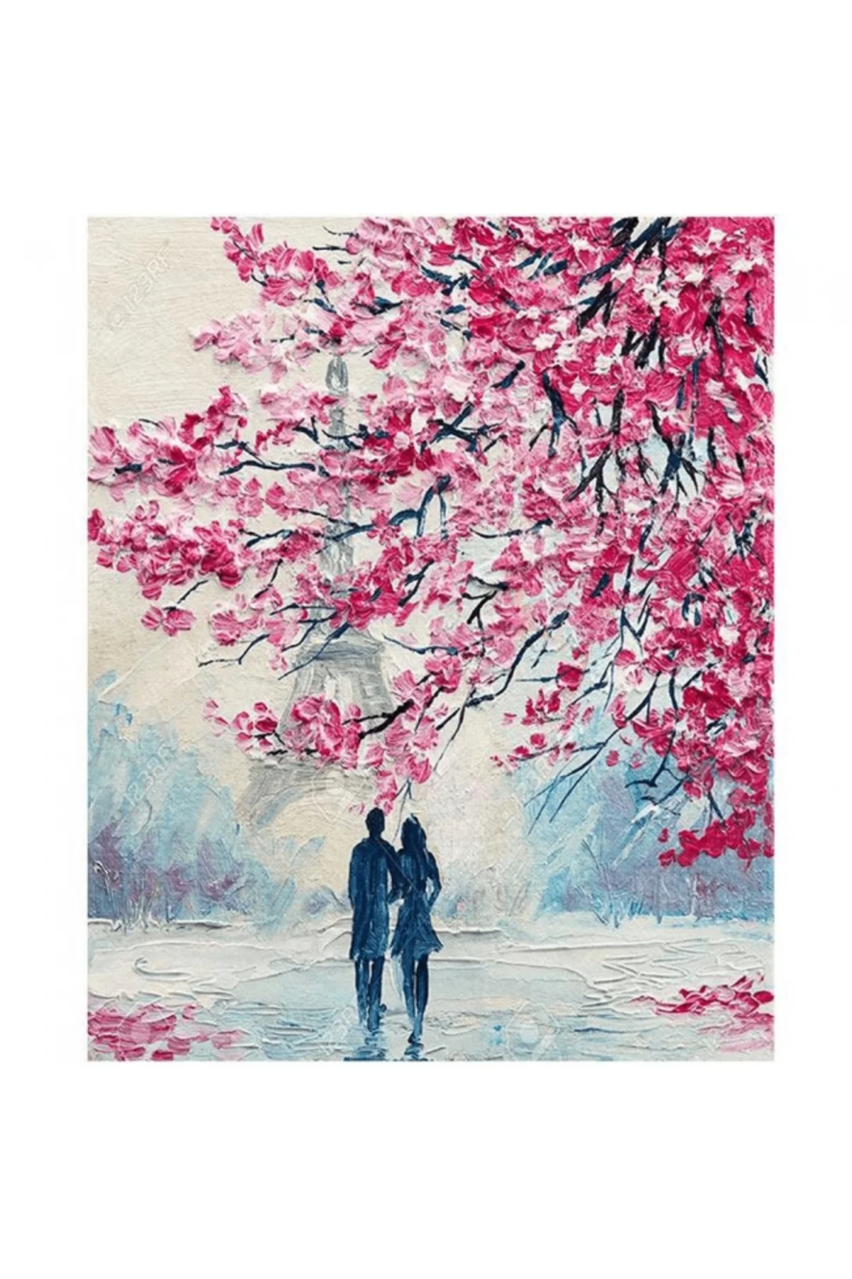 Canvas Baharda Aşk Sayılarla Boyama Seti Çerçevesiz Rulo
