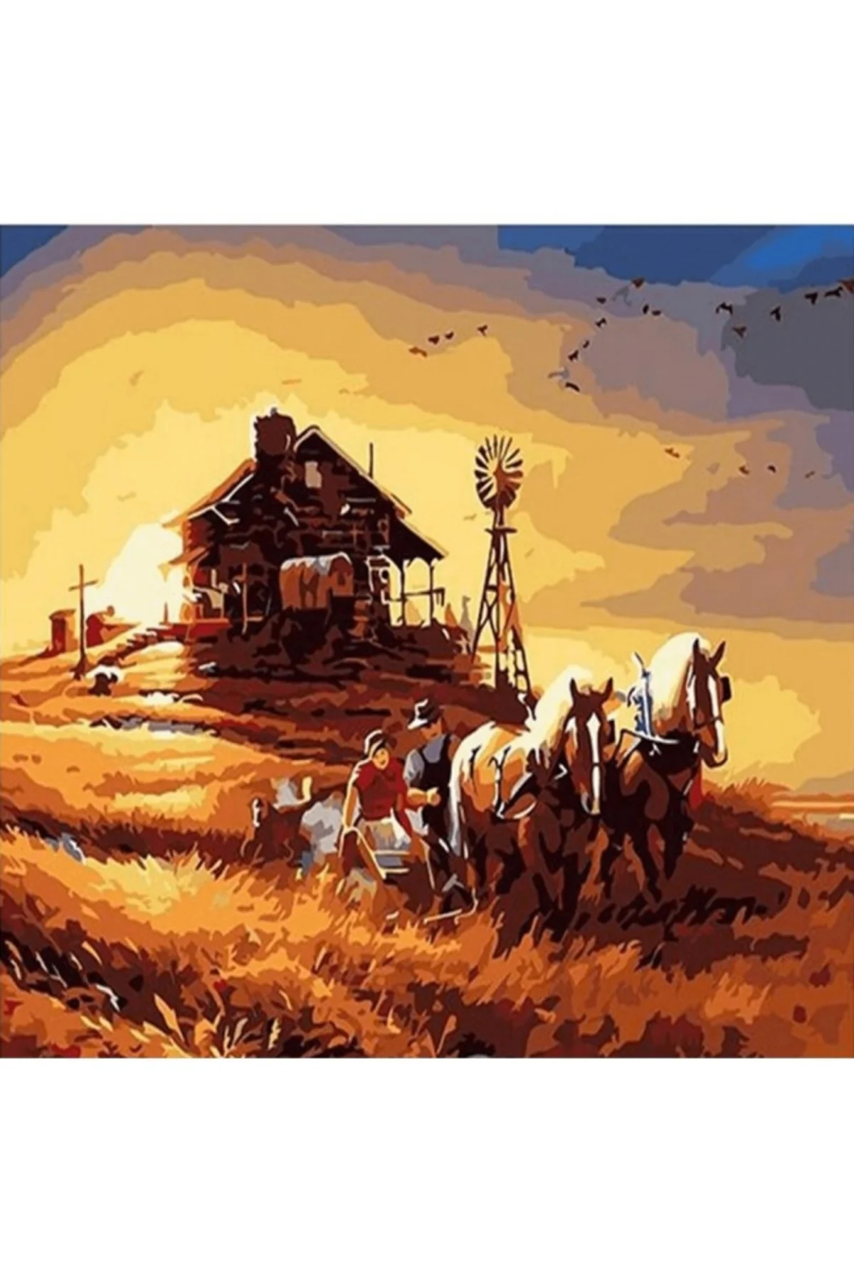 Canvas Başak Tarlası Sayılarla Boyama Seti  Kasnaklı 70 x 90 cm