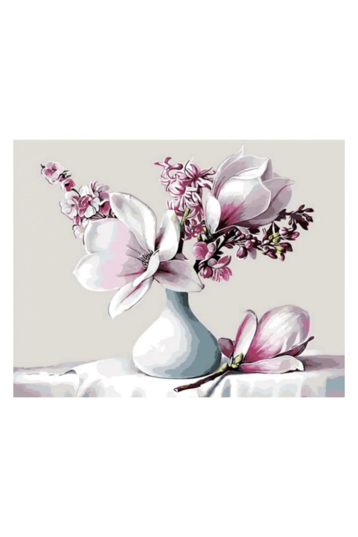 Canvas Beyaz Manolya  Sayılarla Boyama Seti  Kasnaklı 50 x 65 cm