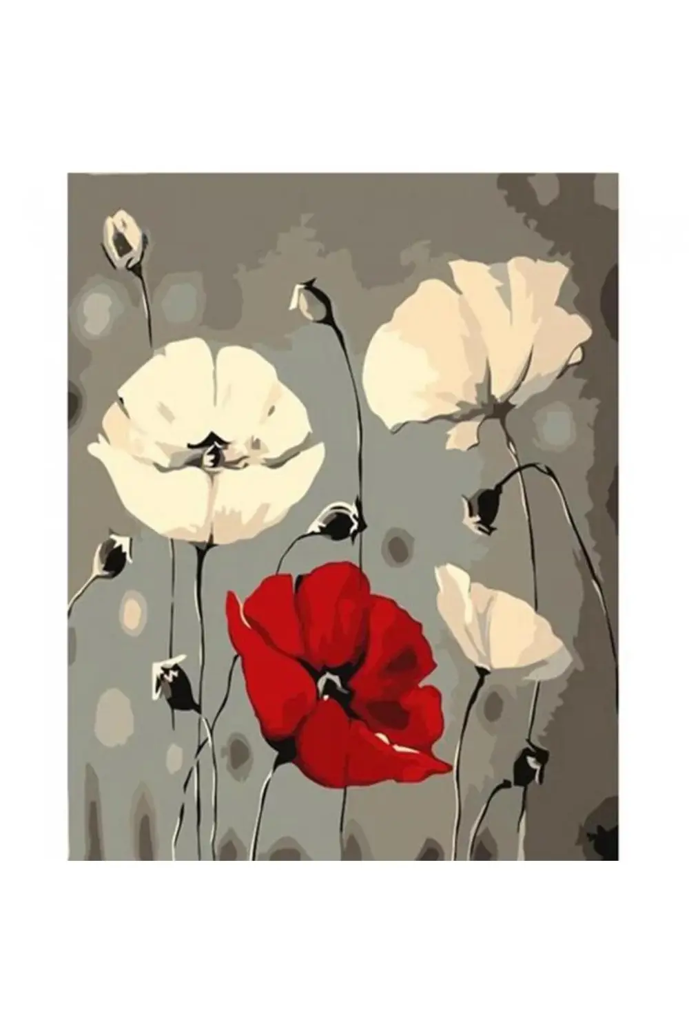 Canvas Beyaz ve Kırmızı Gelincik Sayılarla Boyama Seti KASNAKLI Ç