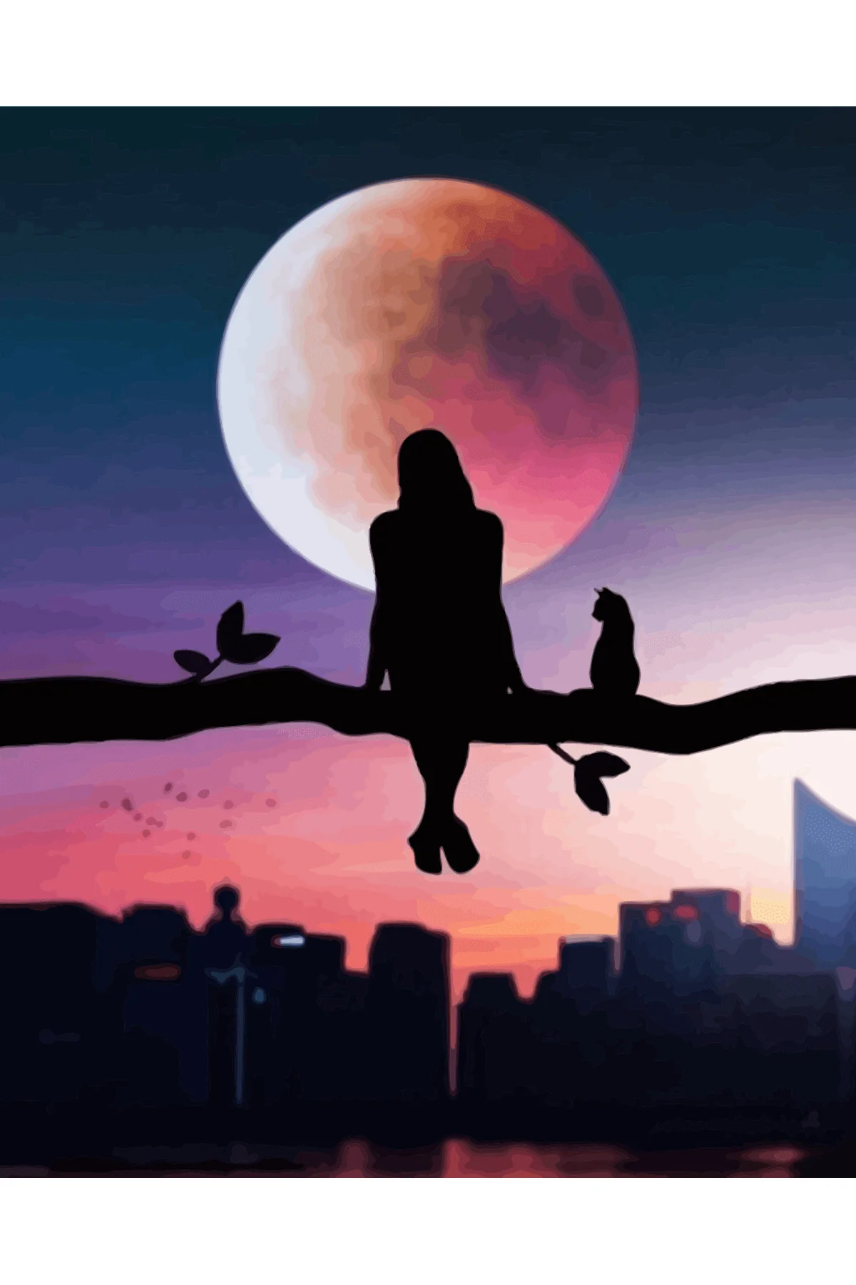 Canvas Dolunayda Manzara Keyfi Sayılarla Boyama Seti Kasnaklı