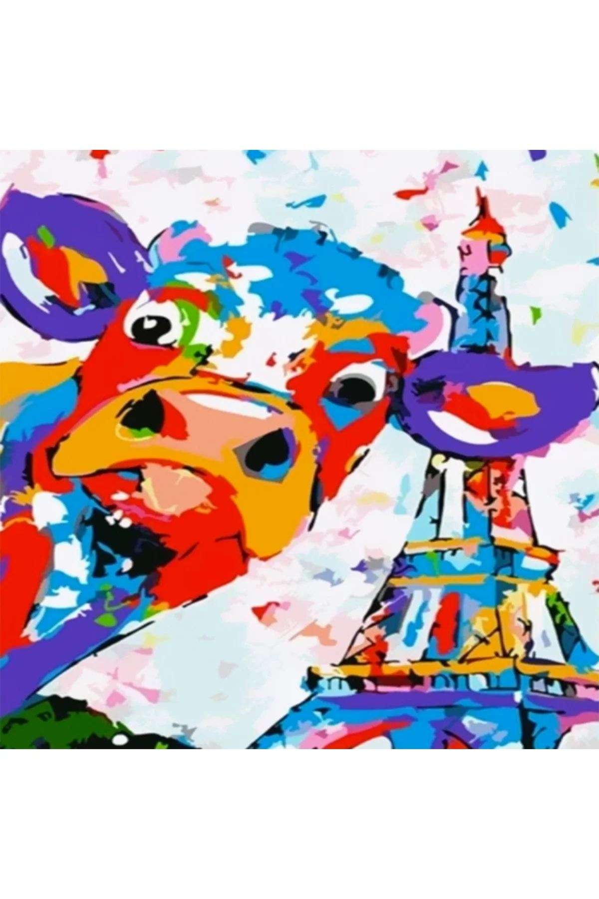 Canvas Eyfeldeki Sevimli Inek Sayılarla Boyama Seti Rulo 60 X 75 