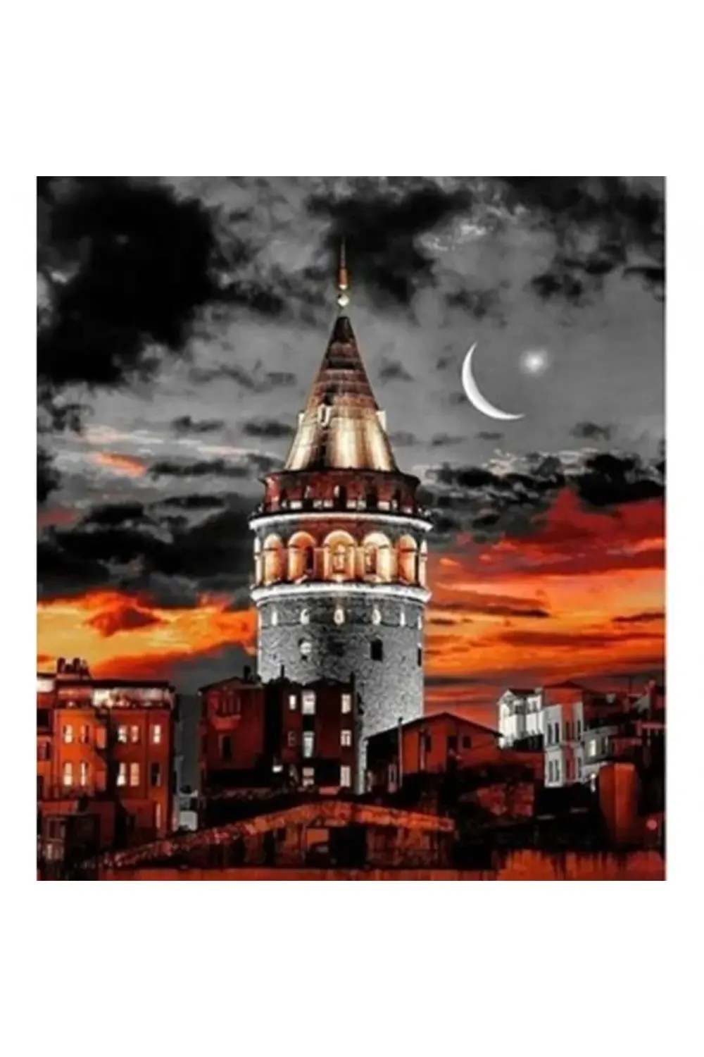 Canvas Galata Kulesi Renkli Sayılarla Boyama Seti Kasnaklı