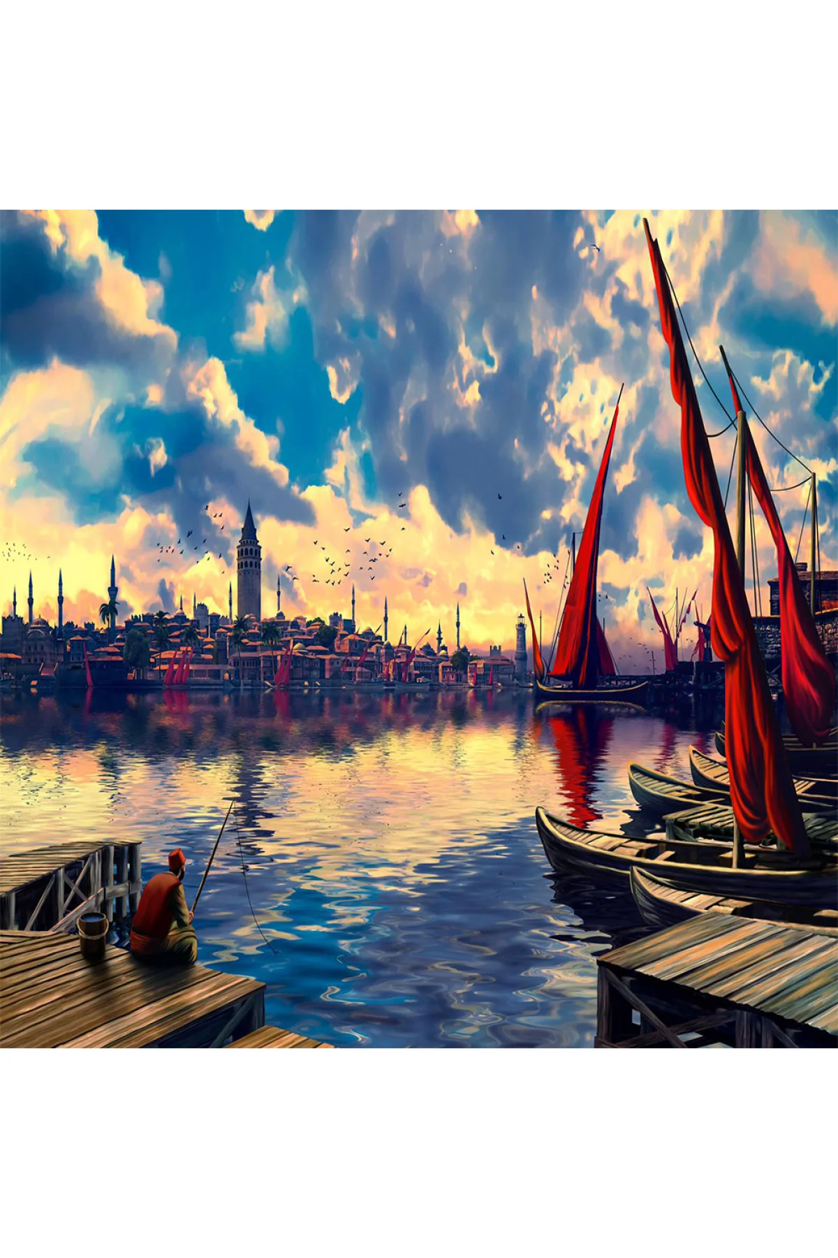 Canvas Galatada Balık Keyfi Sayılarla Boyama Seti KASNAKLI DUVARA