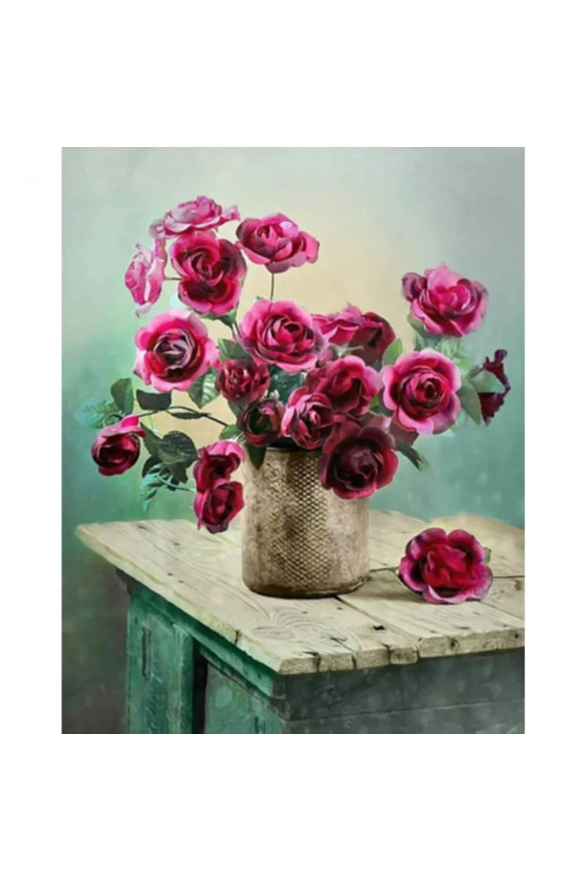 Canvas Güllerdeki Derinlik Sayılarla Boyama Seti Çerçevesiz Rulo