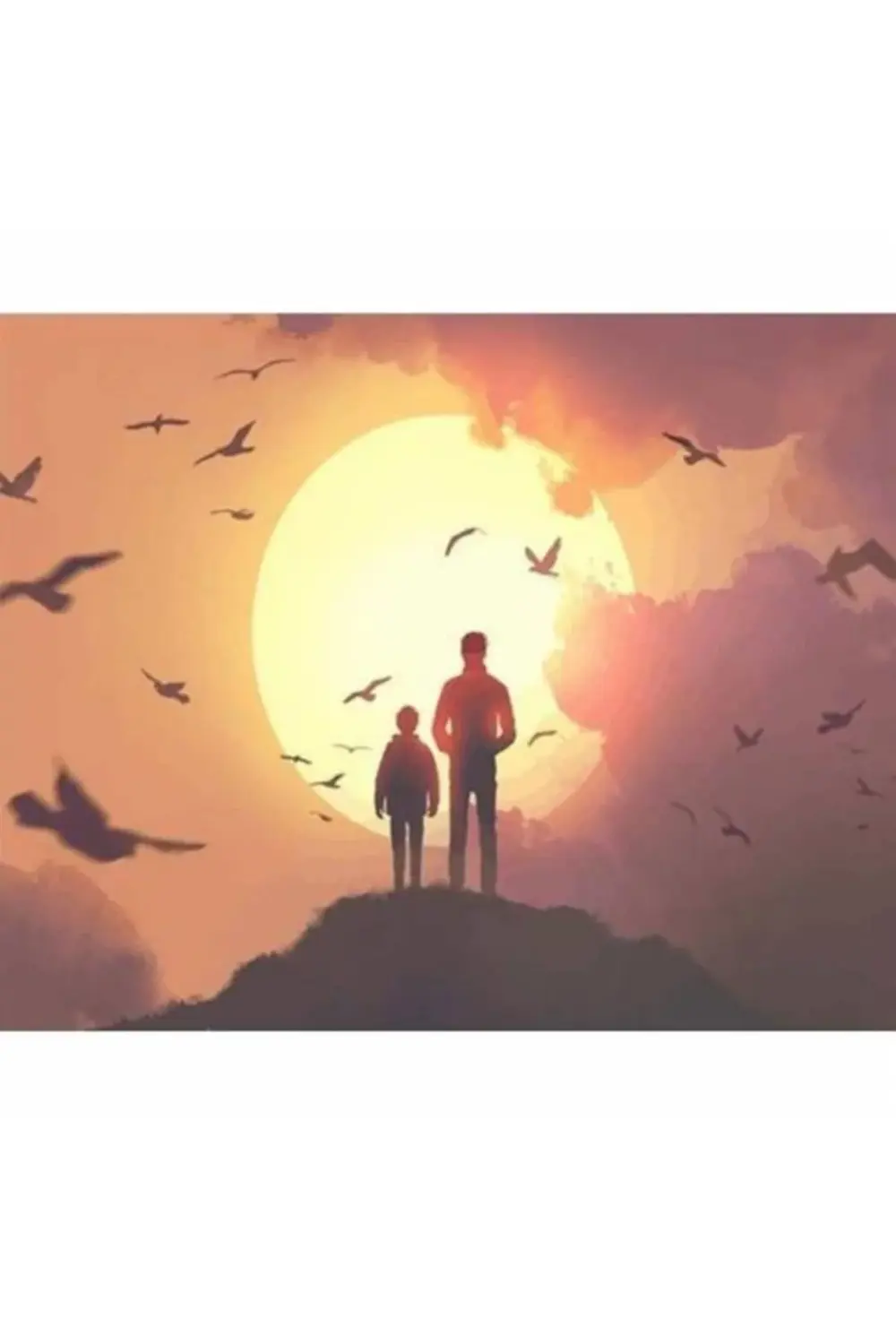 Canvas Güneş Doğarken Baba ve Oğul Sayılarla Boyama Seti Kasnaklı