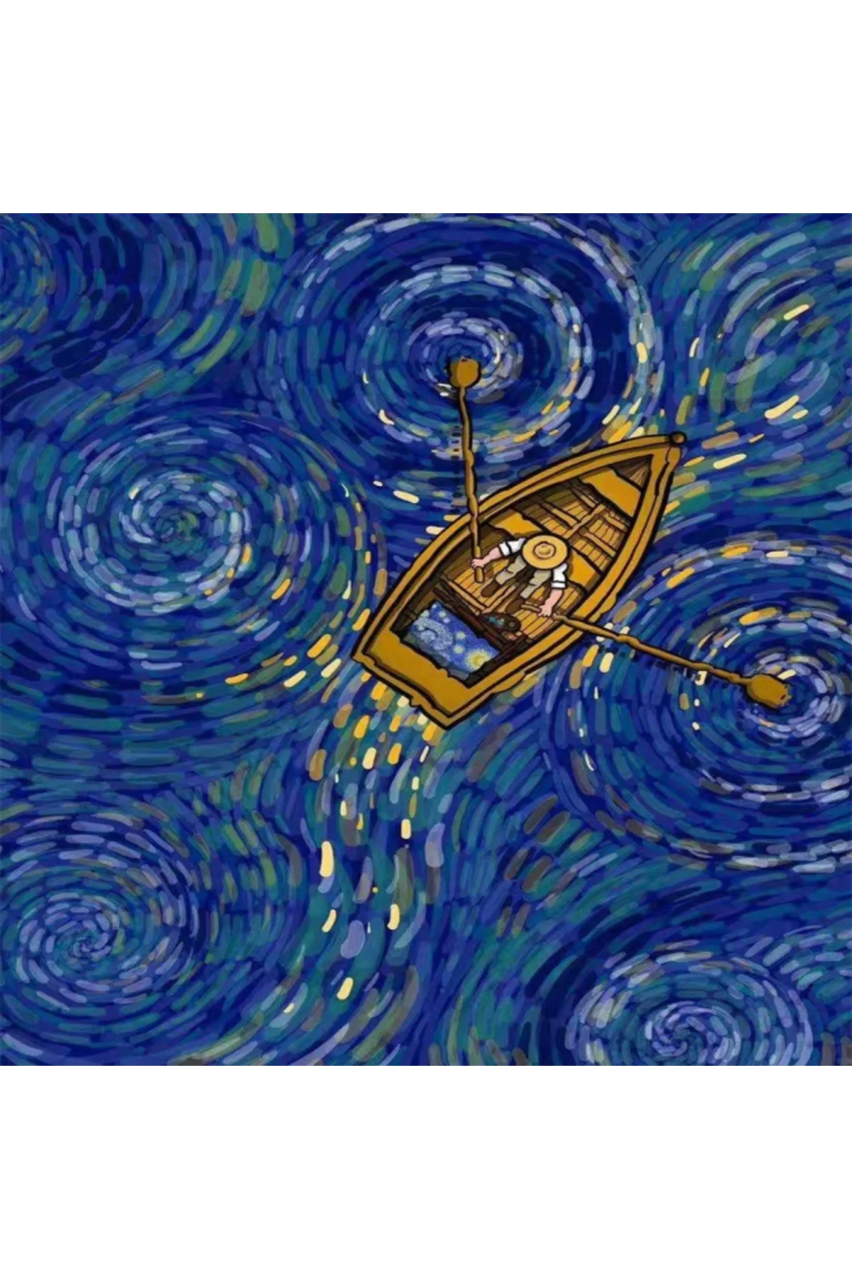 Canvas Kayıktaki Van Gogh Sayılarla Boyama Seti KASNAKLI DUVARA A
